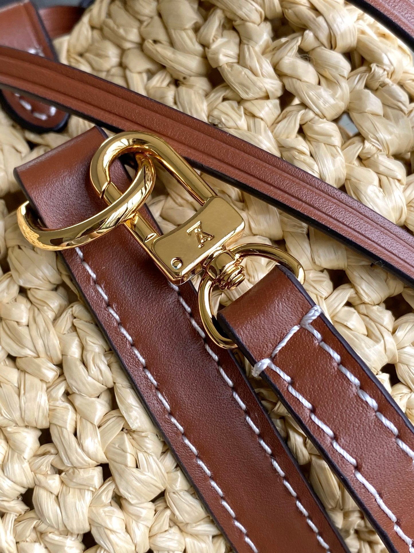 Louis Vuitton Woven Straw Crossbody Bucket Bag with Brown Leather Details