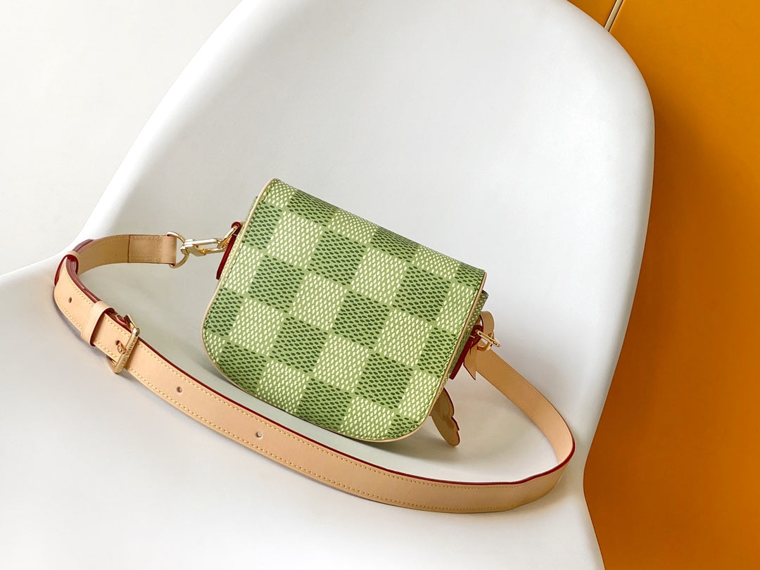 Louis Vuitton Green Checkered Canvas Mini Saddle Bag with Leather Strap
