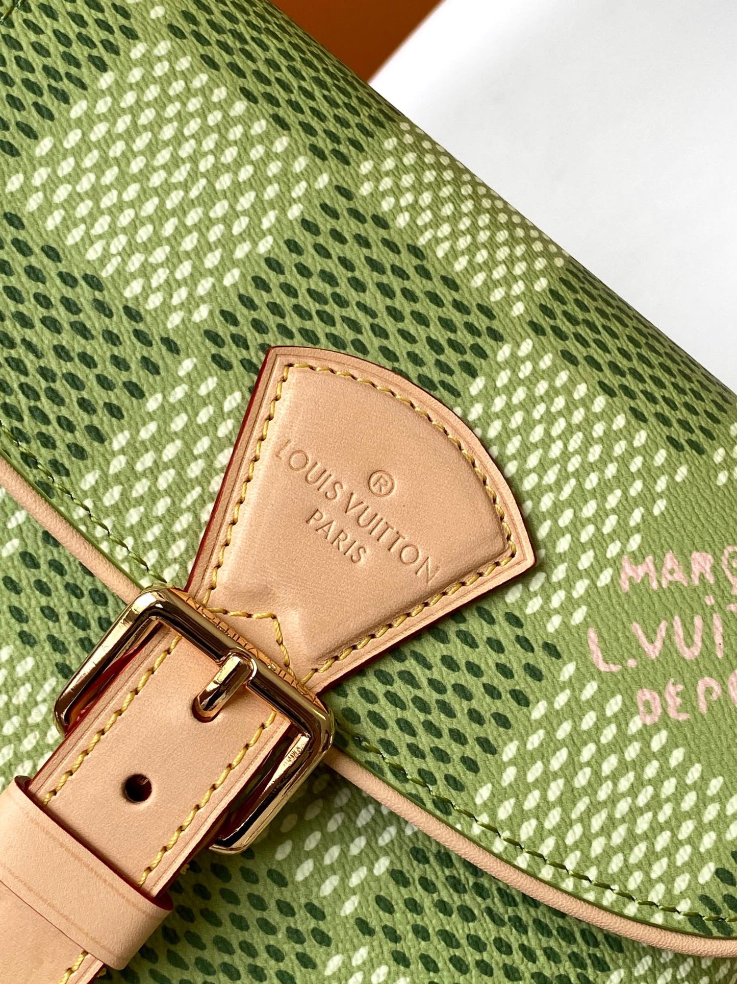 Louis Vuitton Green Checkered Canvas Mini Saddle Bag with Leather Strap