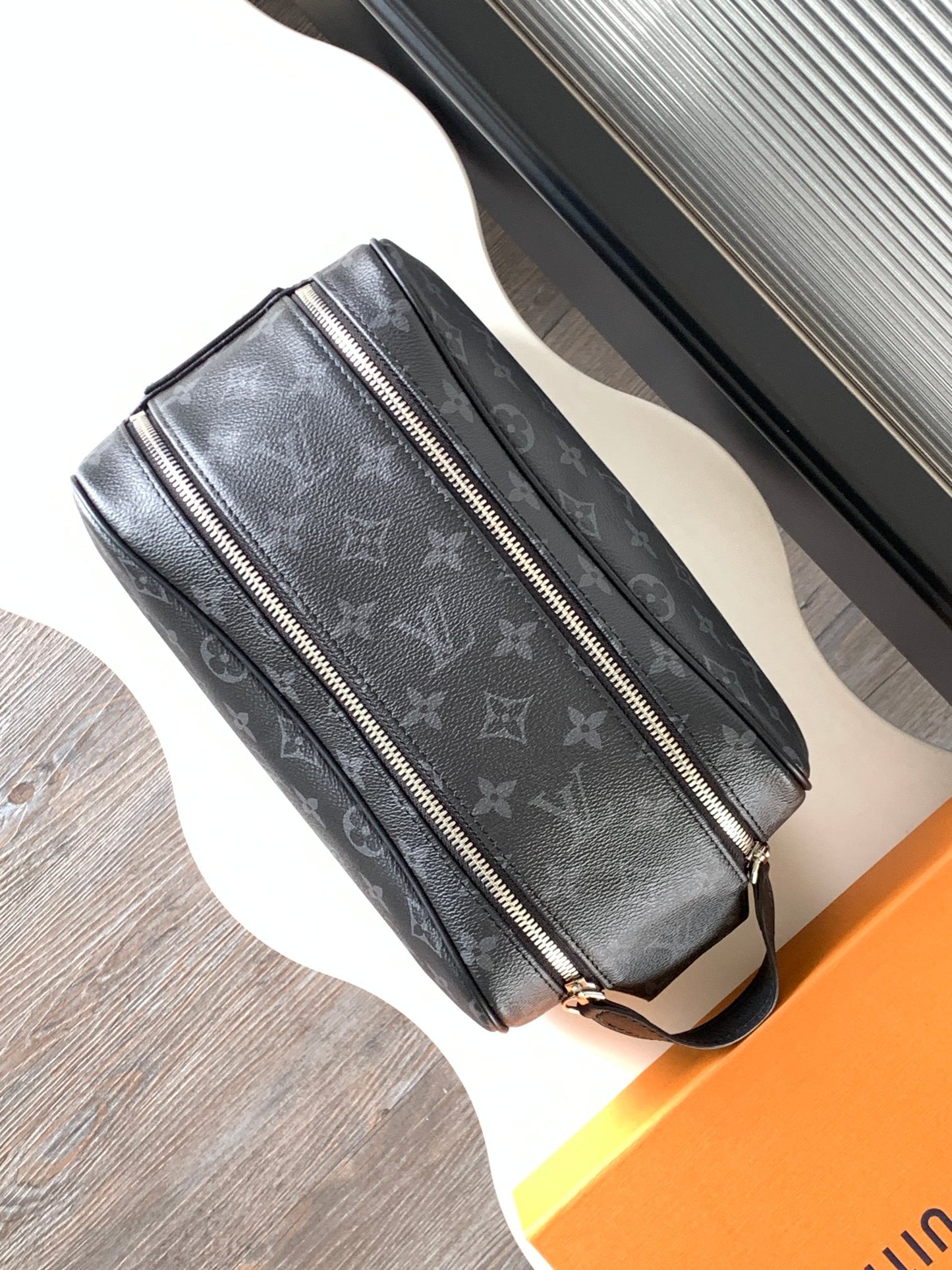 Louis Vuitton Black Monogram Pattern Luxury Travel Toiletry Bag Double Zip Dopp Kit