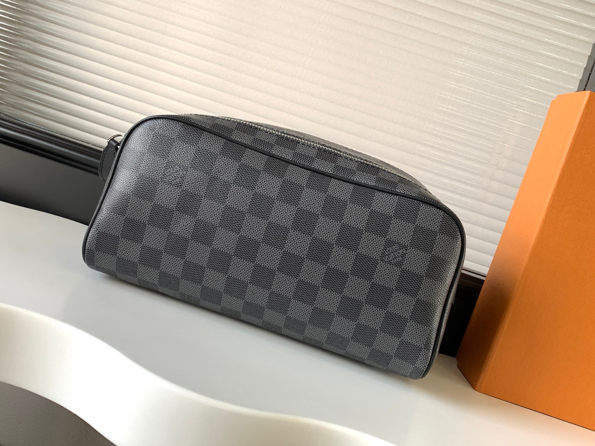Louis Vuitton Grey Checkered Travel Toiletry Bag Dopp Kit Organizer