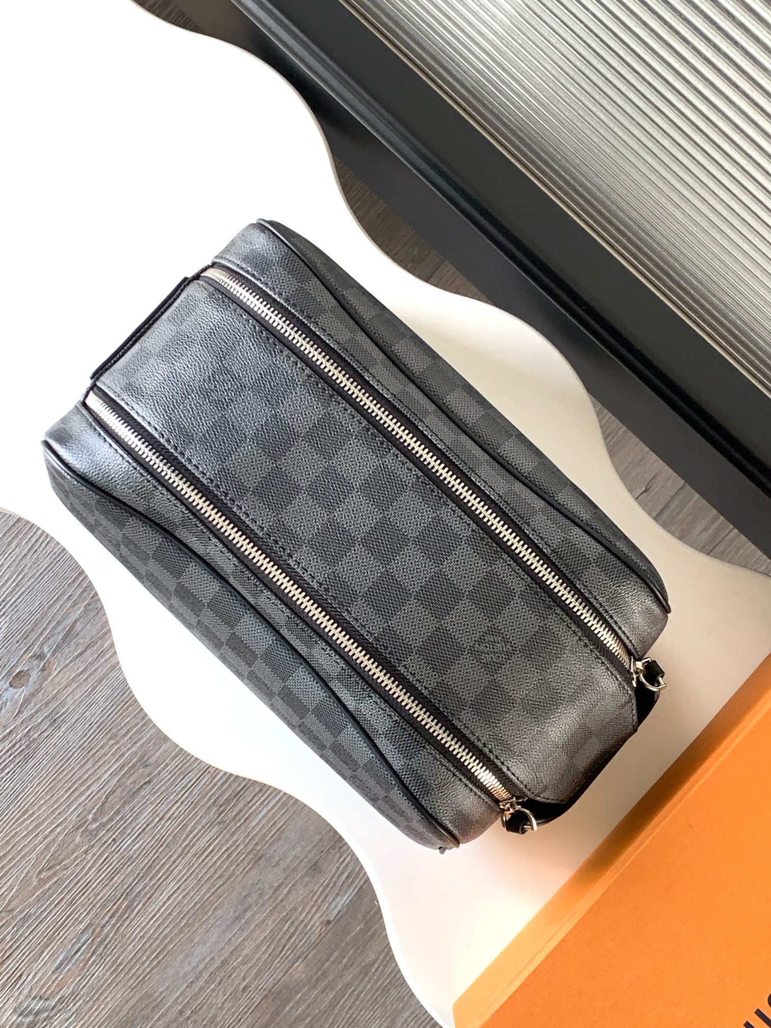 Louis Vuitton Grey Checkered Travel Toiletry Bag Dopp Kit Organizer