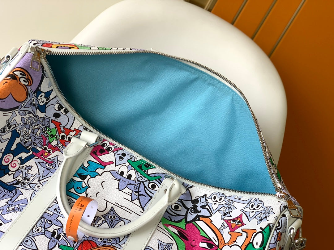 Louis Vuitton Colorful Cartoon Graffiti Print Canvas Weekend Travel Duffle Bag