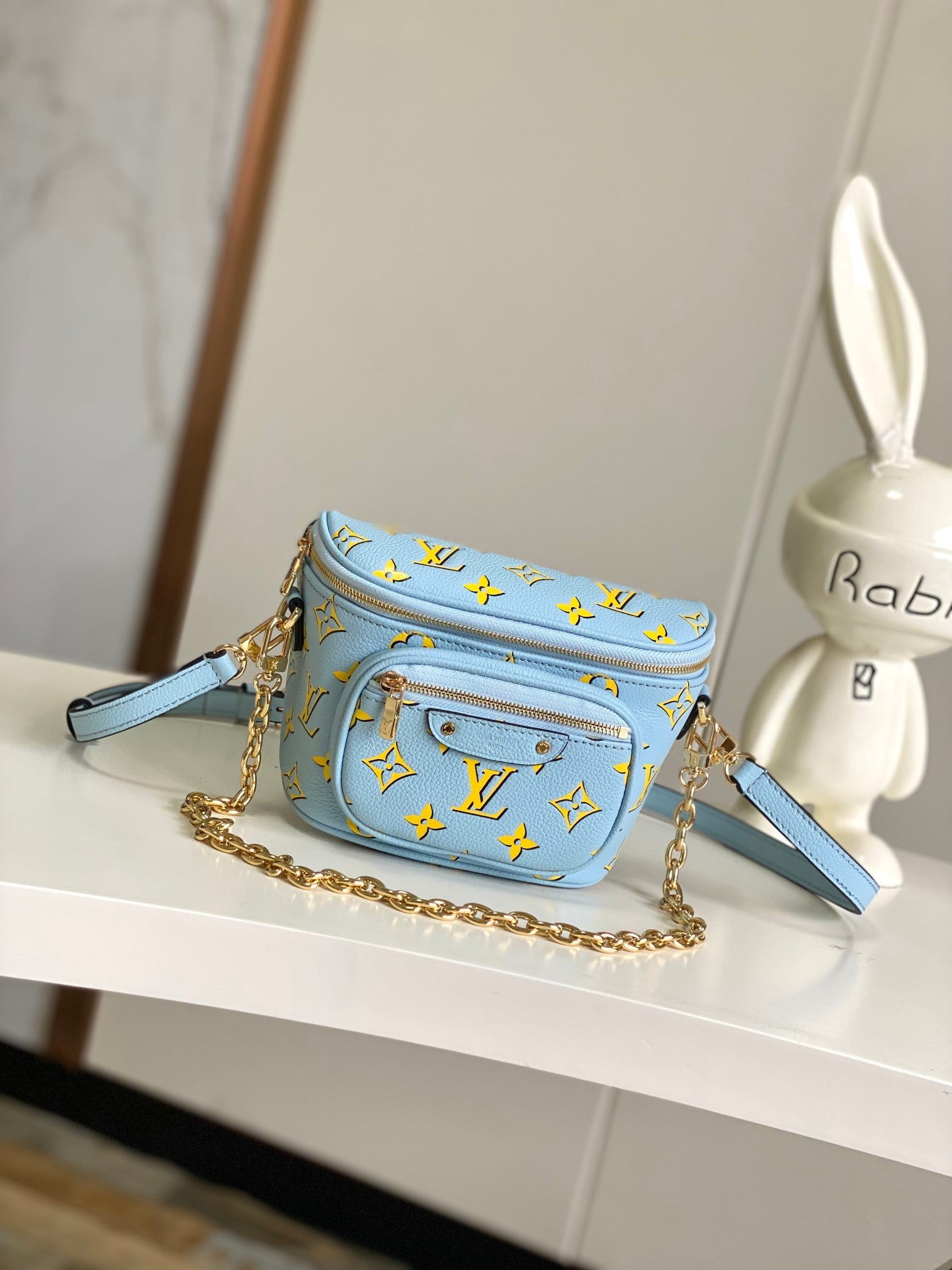 Louis Vuitton Mini Bumbag - Monogram Empreinte Leather - Light Blue &amp; Yellow