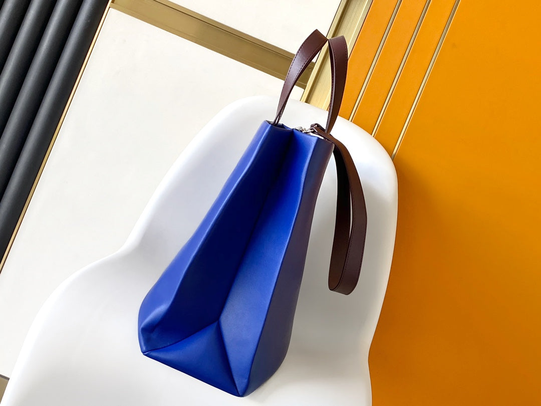 Louis Vuitton Structured Royal Blue Leather Tote Bag with Contrast Top Handles