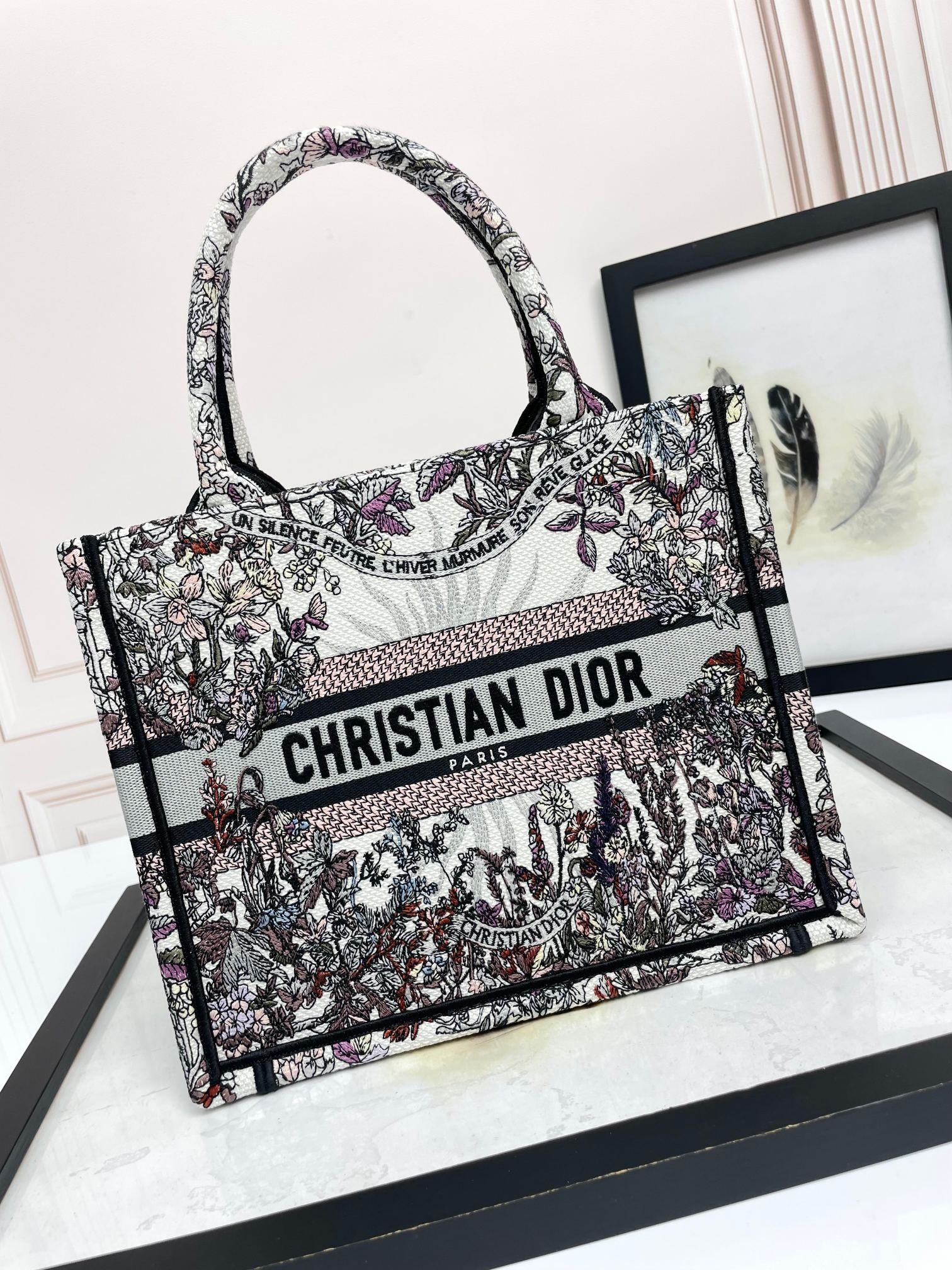 Christian Dior Medium Book Tote - Embroidered Canvas - White & Multi-color