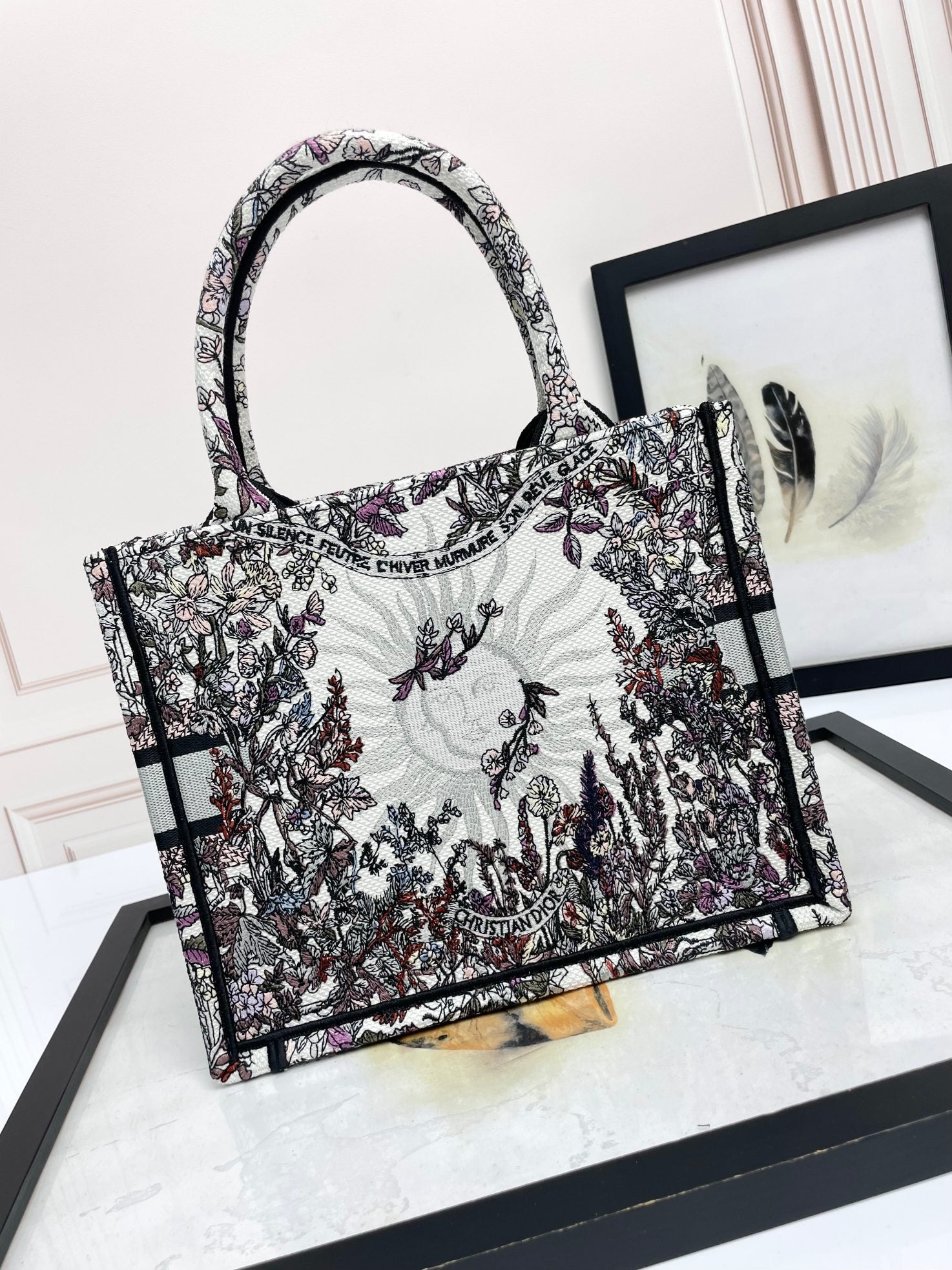 Dior Vintage Floral Toile Embroidered Canvas Top Handle Tote Bag