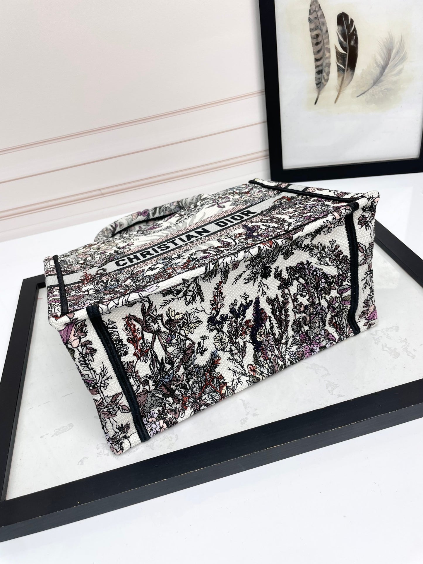 Dior Vintage Floral Embroidered Canvas Tote Bag with Top Handles