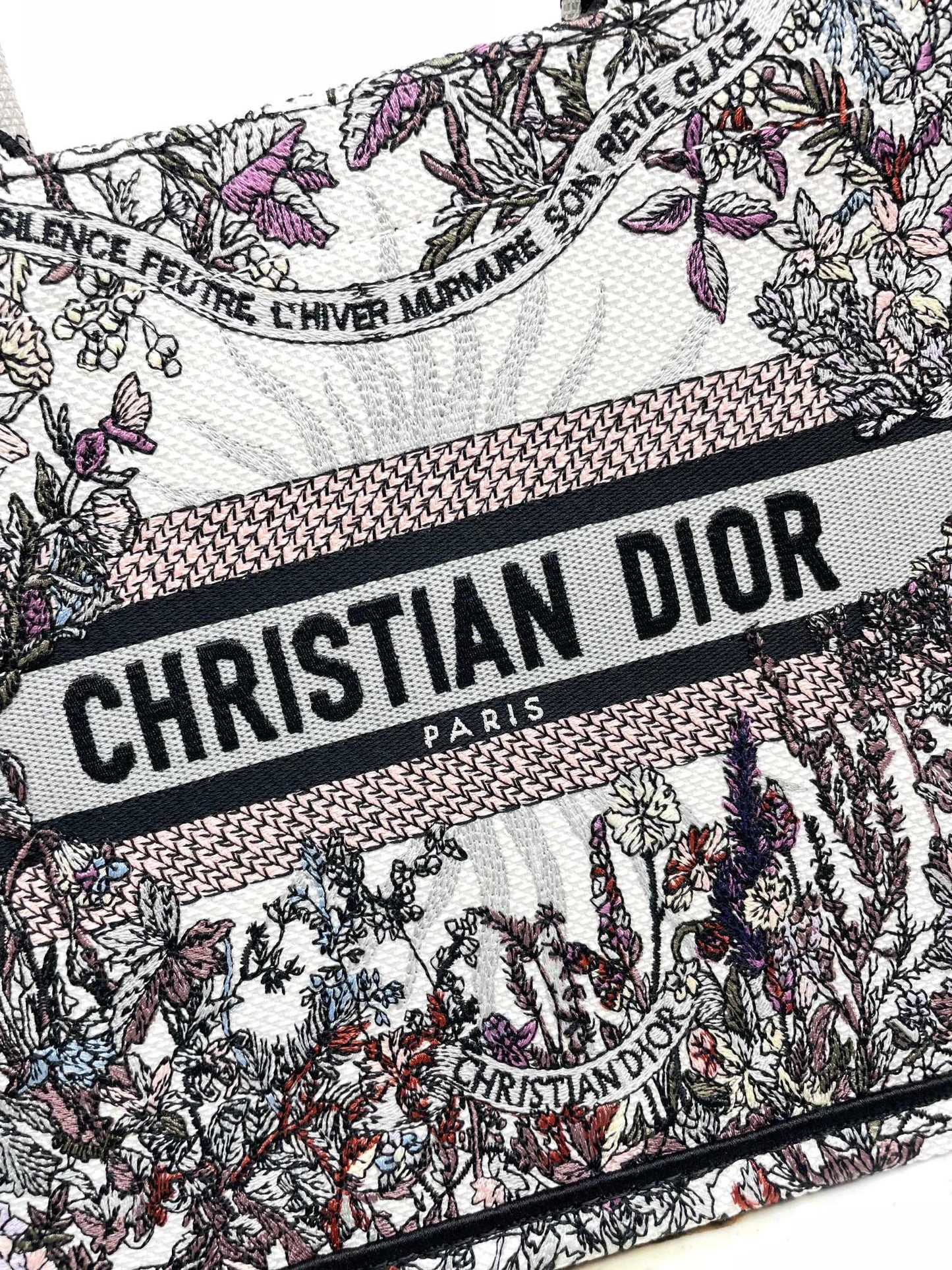 Christian Dior Medium Book Tote - Embroidered Canvas - White & Multi-color