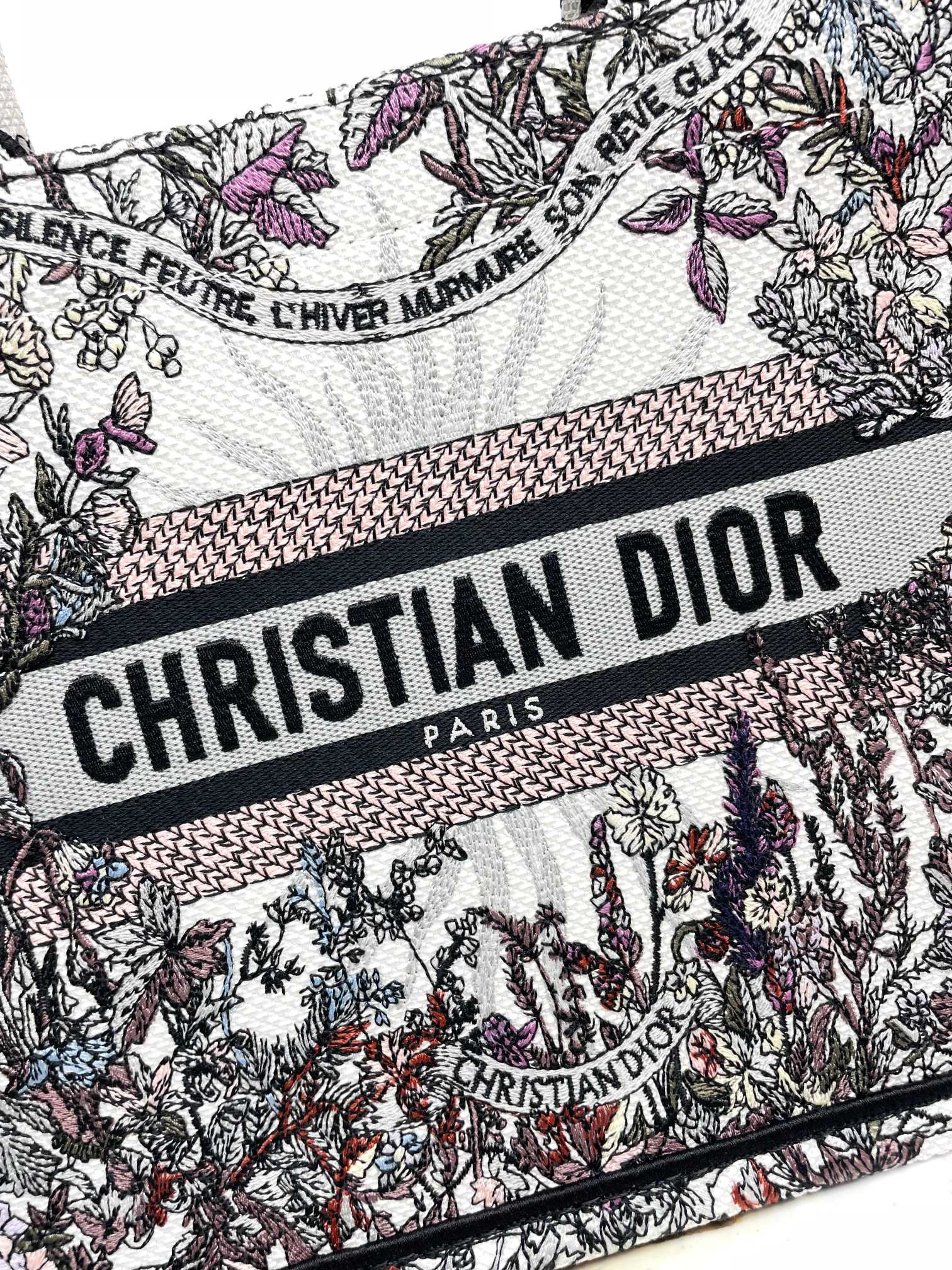 Christian Dior Medium Book Tote - Embroidered Canvas - White & Multi-color