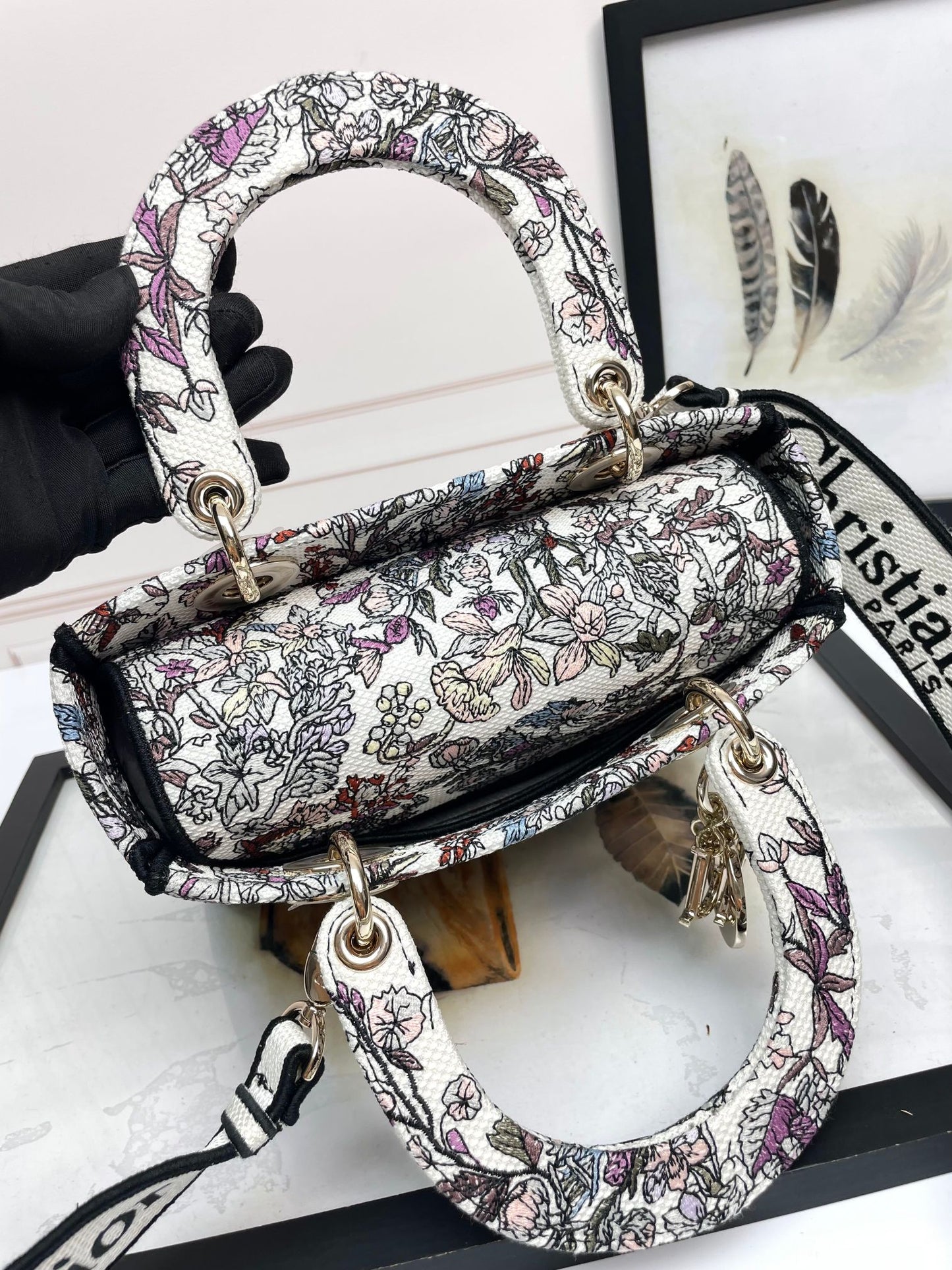 Christian Dior Lady D-Lite Medium Embroidered Floral Handbag