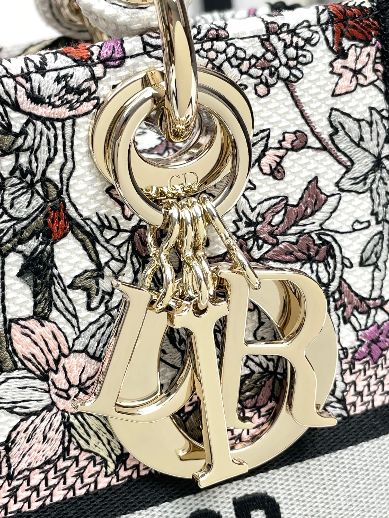 Dior Elegant Floral Embroidered Top Handle Bag with Shoulder Strap