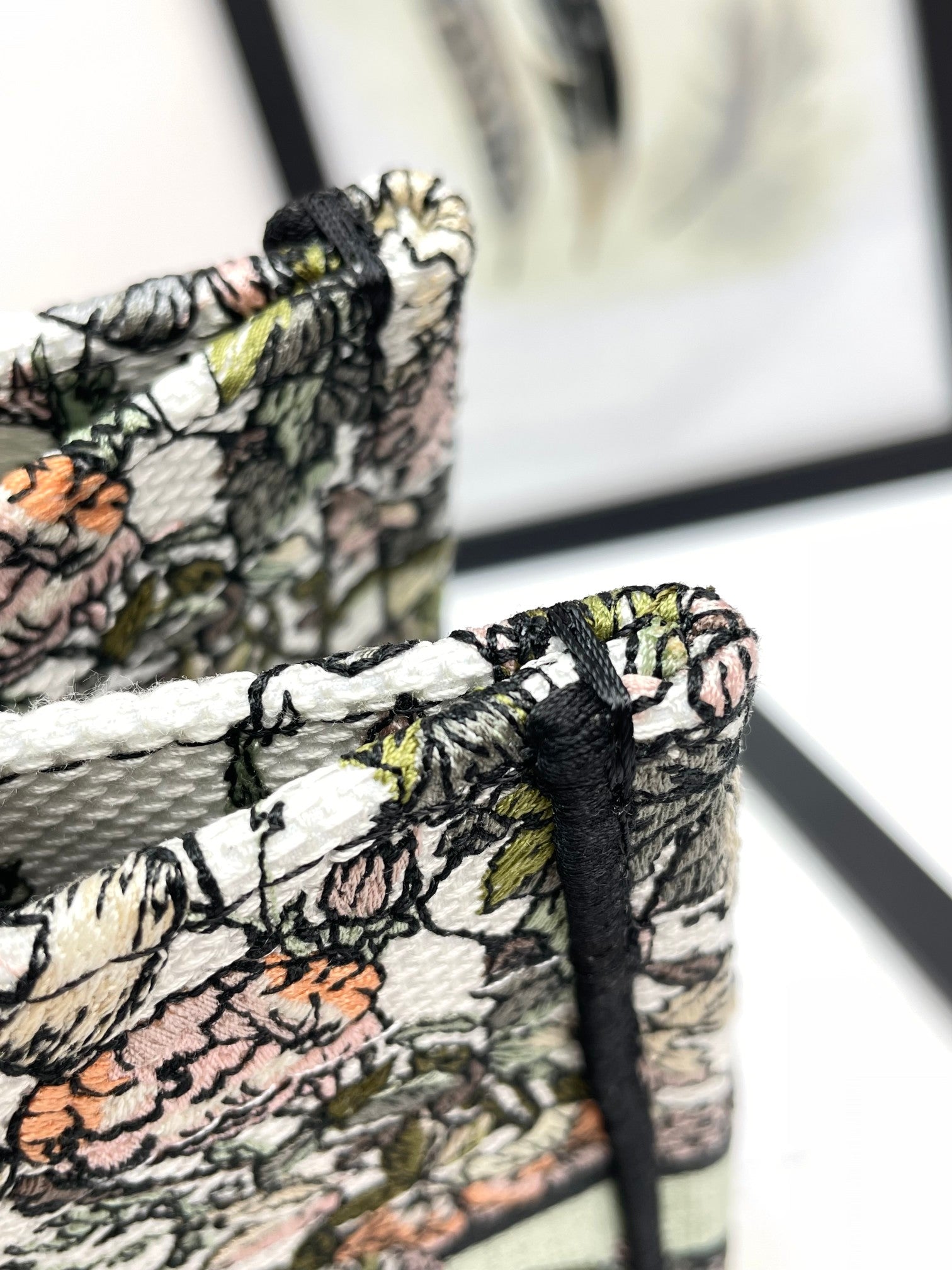 Christian Dior Large Book Tote Bag Floral Embroidery Green & Multicolor