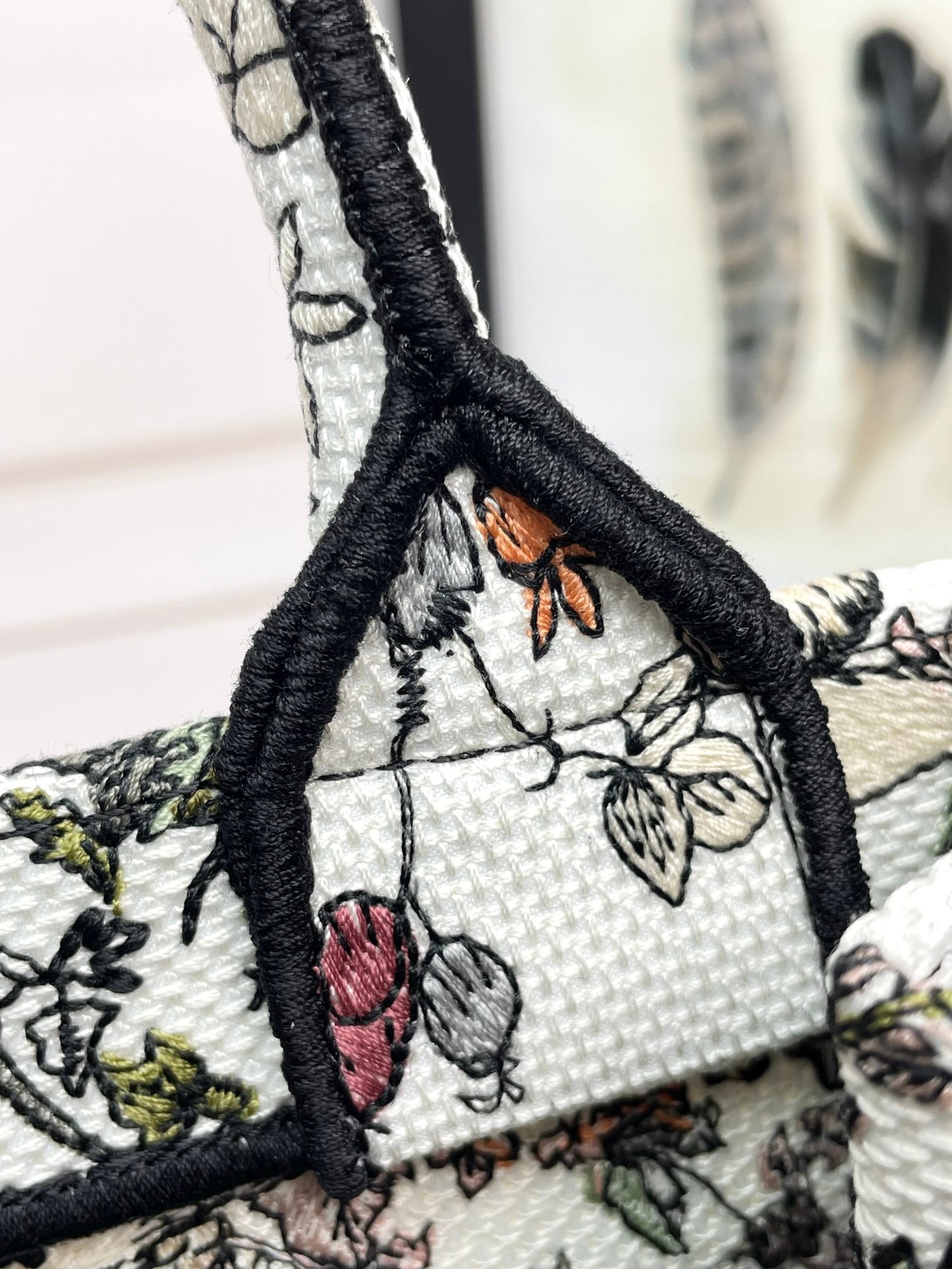 Dior Vintage Floral Embroidered Canvas Tote Bag with Top Handle