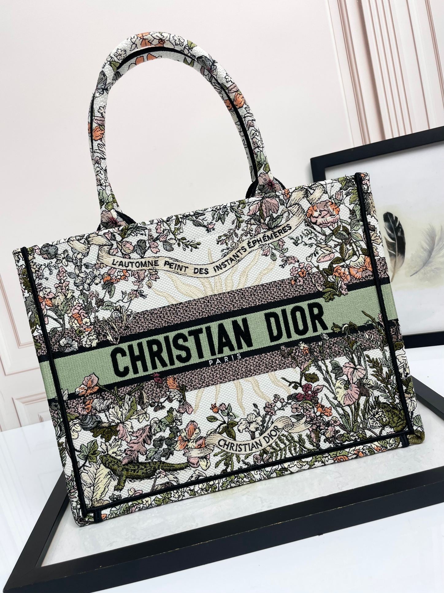Christian Dior Medium Book Tote - Multicolor Herbarium Floral Embroidery