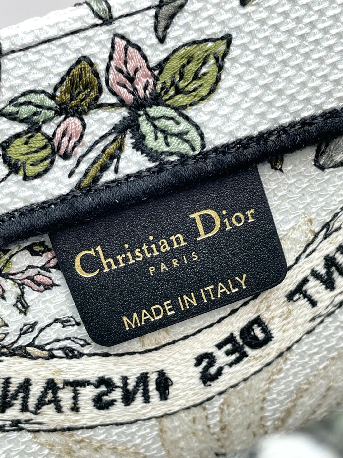 Dior Floral Embroidered Canvas Tote Bag Large Top Handle Handbag