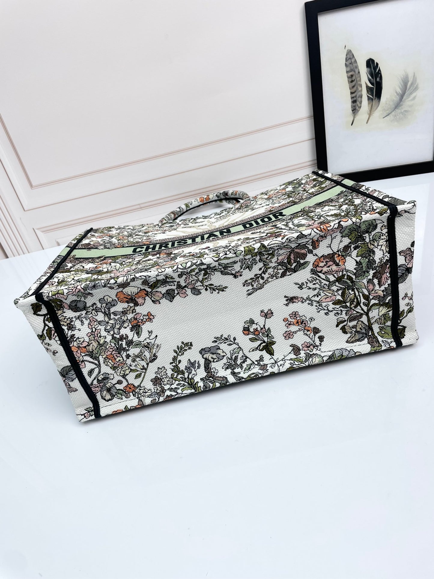 Christian Dior Large Book Tote Bag in Embroidered Floral Canvas - Multicolor/Sage Green