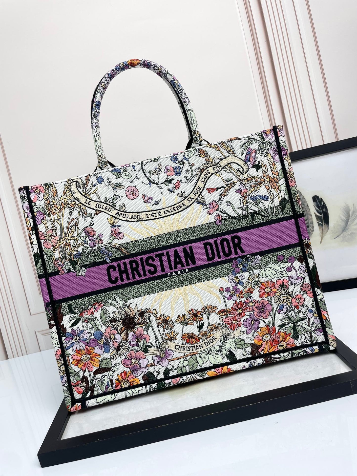 Christian Dior Medium Book Tote - Multicolor Floral Embroidered Canvas with Purple Accent