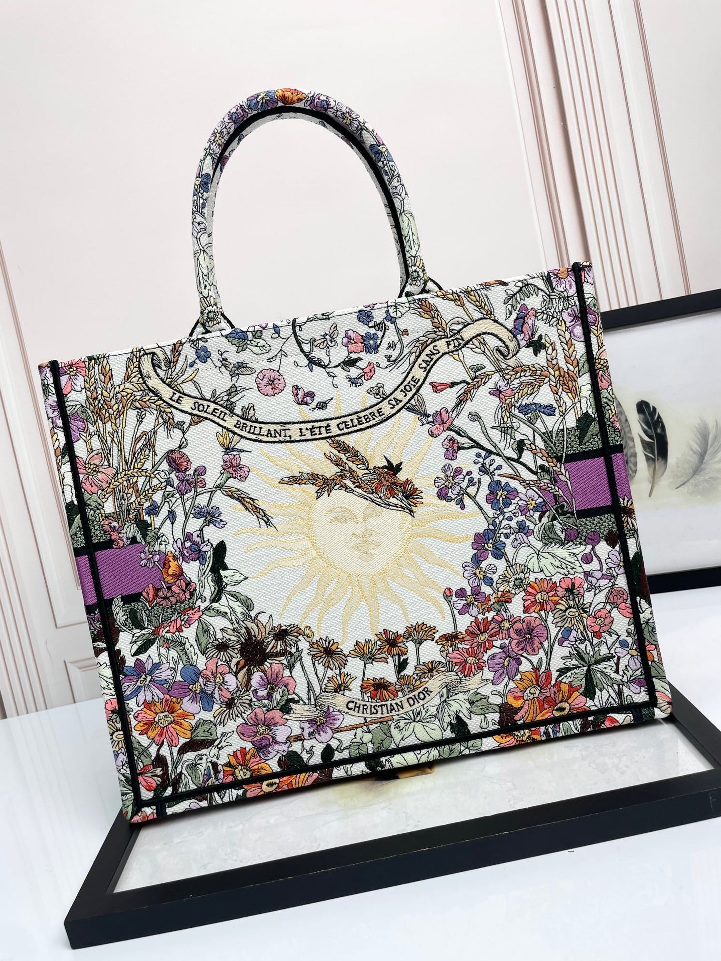 Christian Dior Medium Book Tote - Floral Embroidered Canvas Bag - Purple/Multicolor