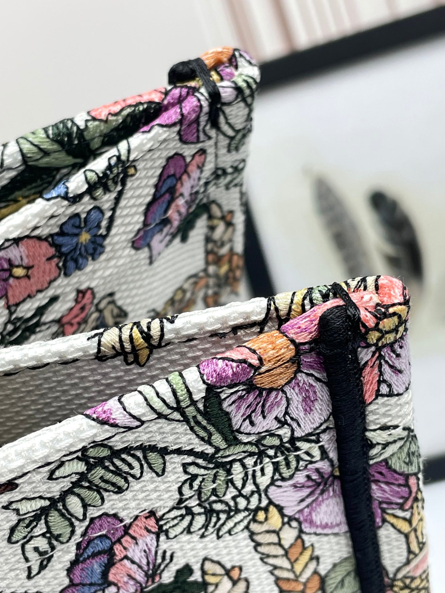 Christian Dior Medium Book Tote - Floral Embroidered Canvas Bag - Purple/Multicolor