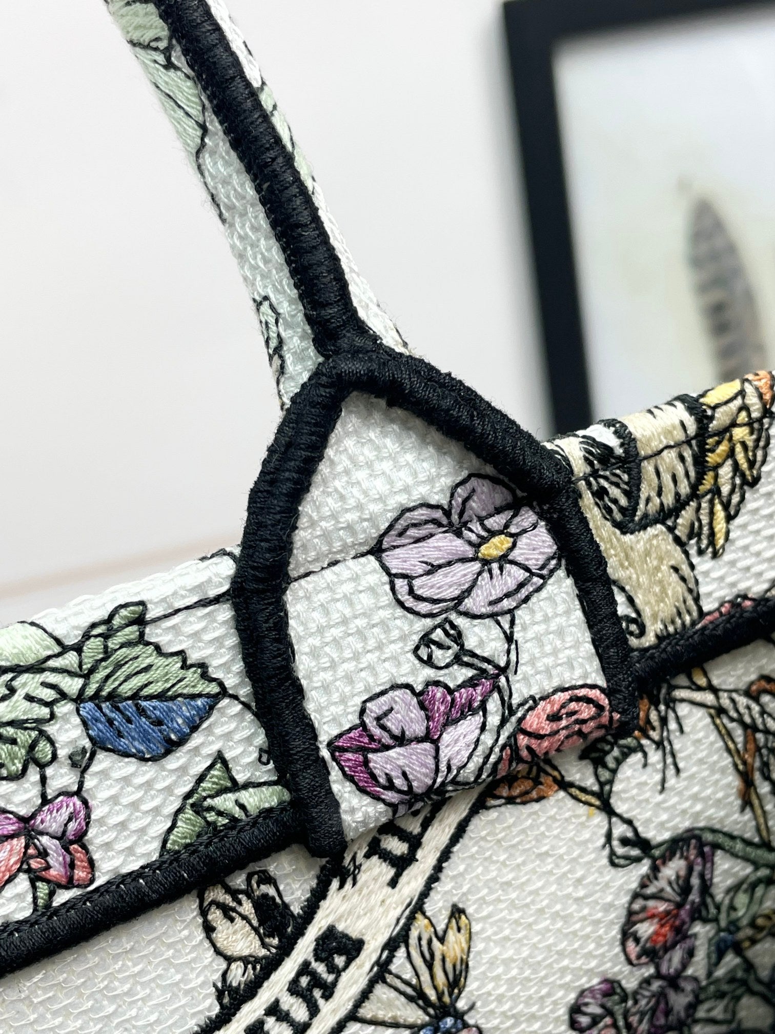 Christian Dior Medium Book Tote - Multicolor Floral Embroidered Canvas with Purple Accent