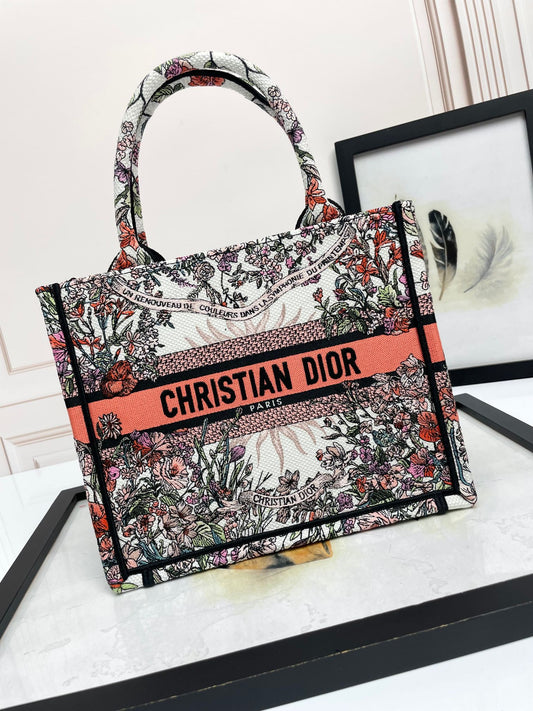 Dior Vintage Floral Tapestry Canvas Tote Bag with Top Handles