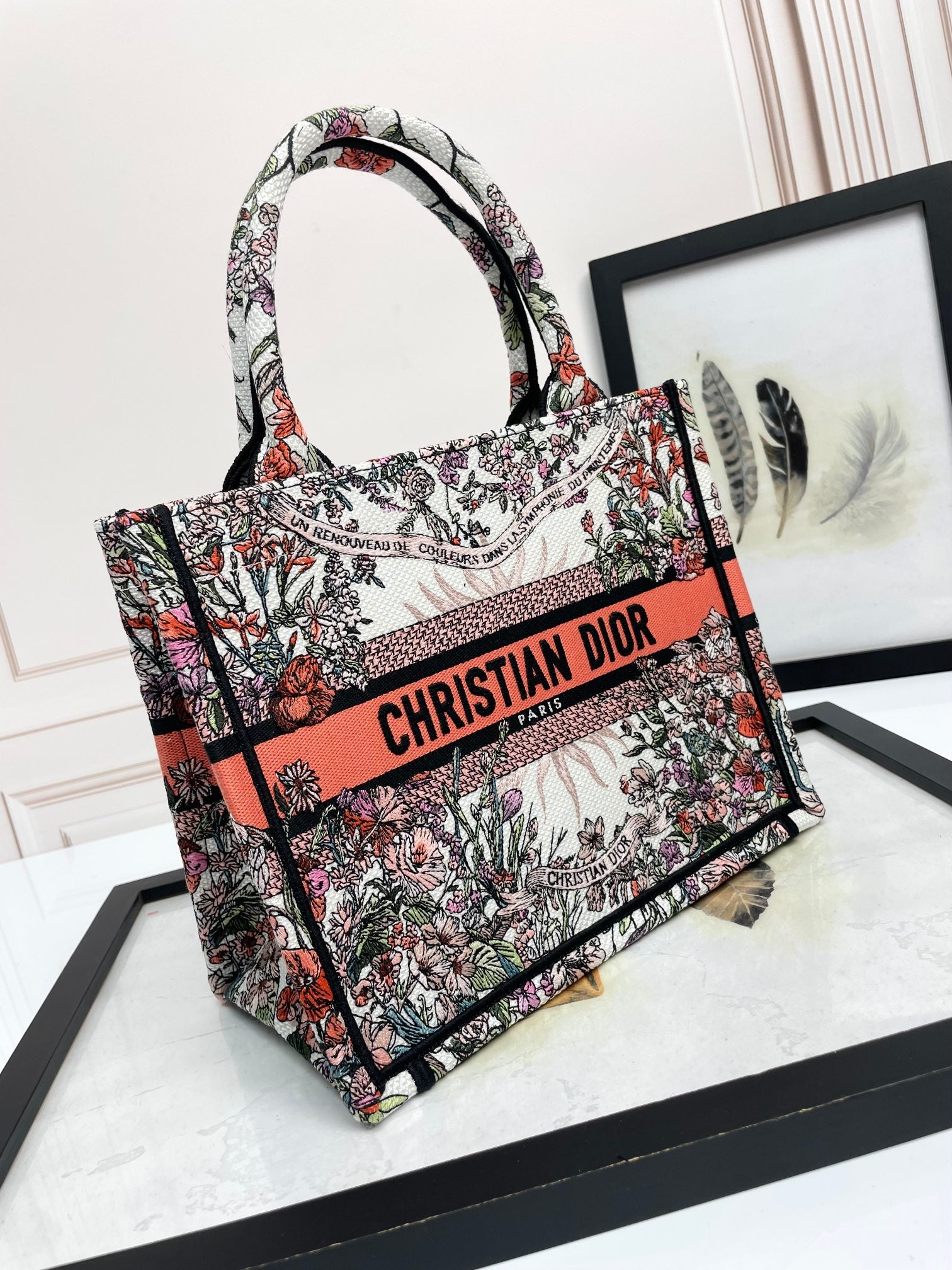 Christian Dior Medium Book Tote - Multicolor Floral Embroidered Canvas Handbag