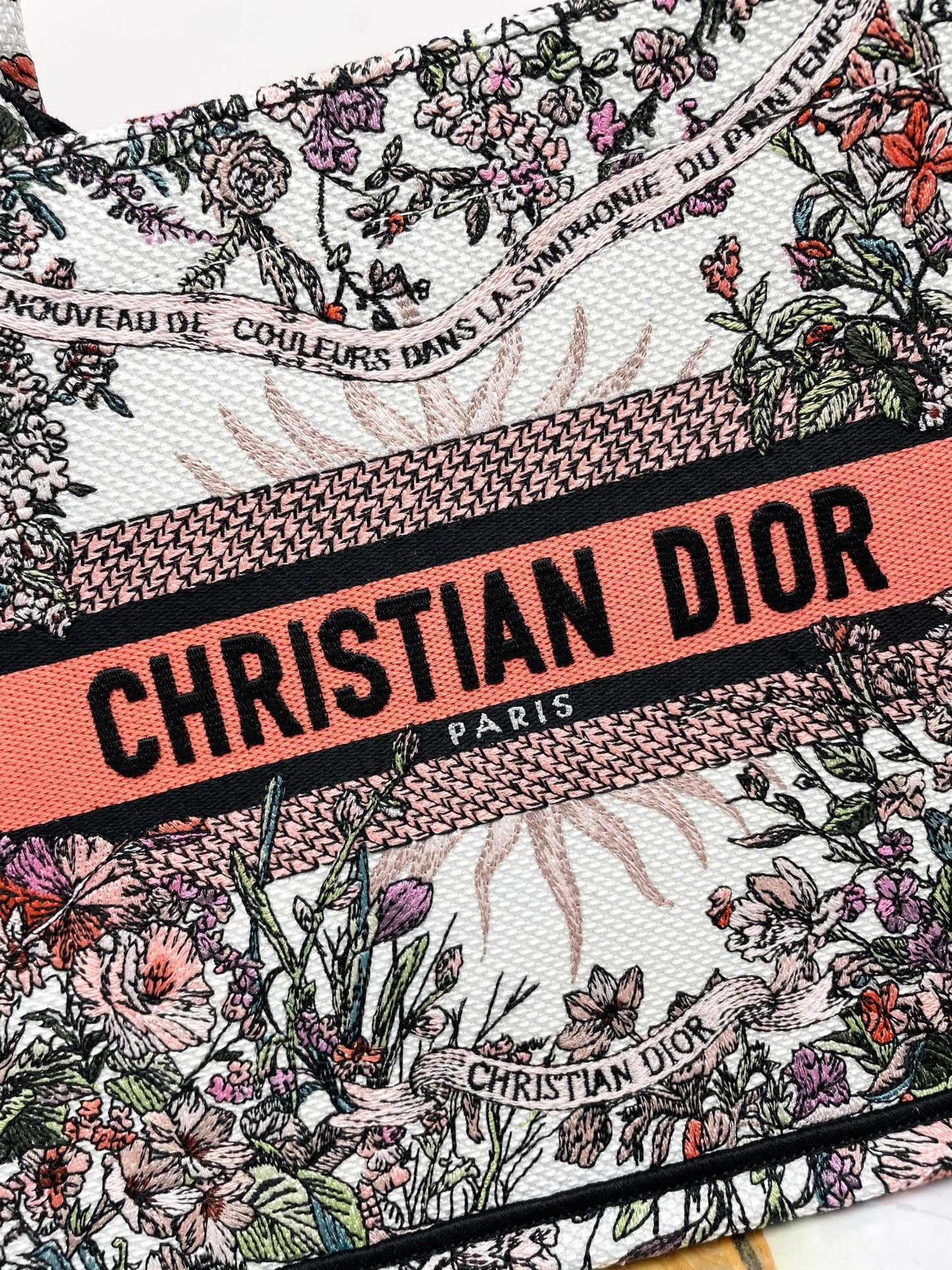 Dior Vintage Floral Tapestry Canvas Tote Bag with Top Handles