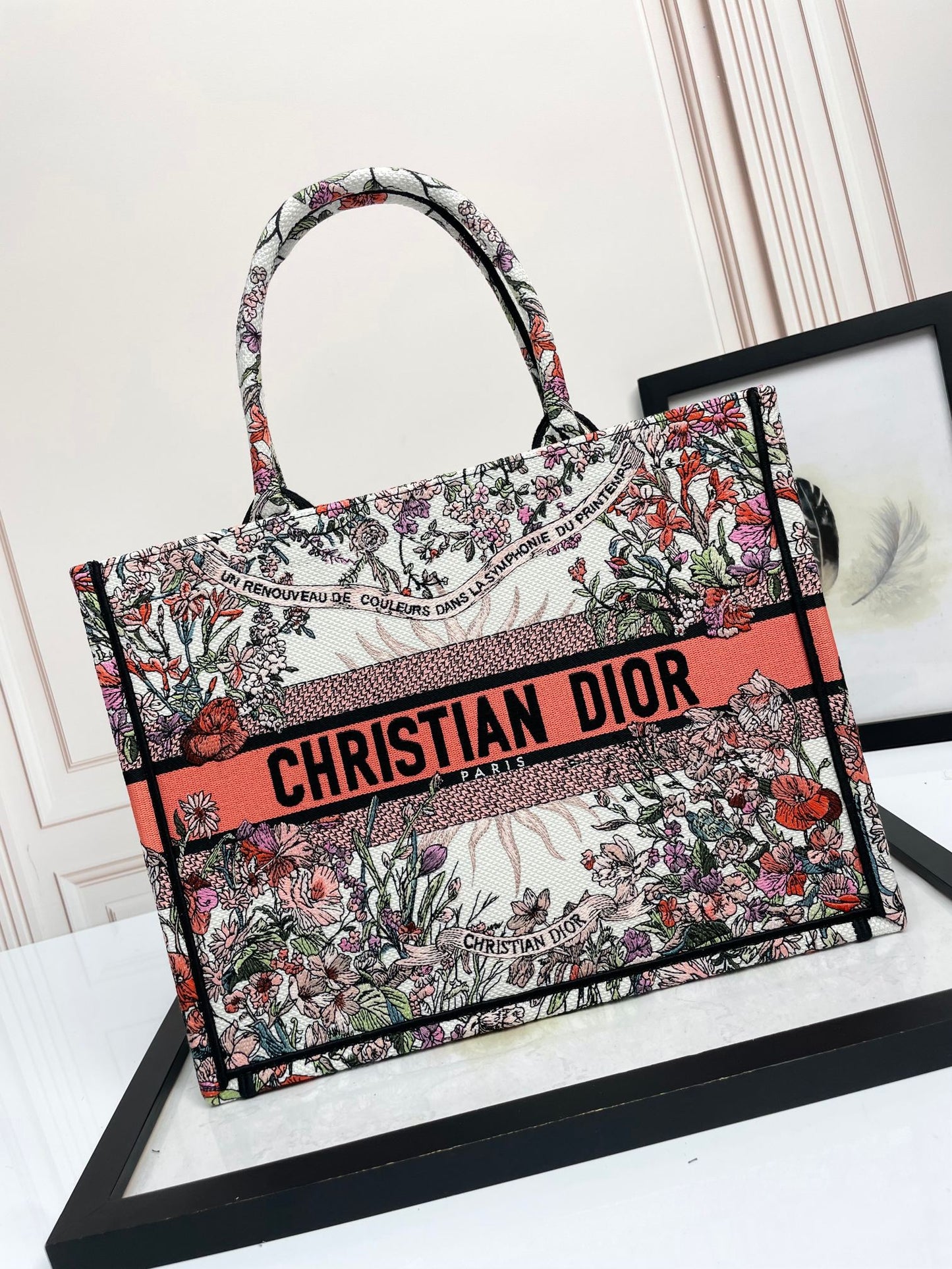 Christian Dior Book Tote - Medium Multicolor Herbarium Embroidery