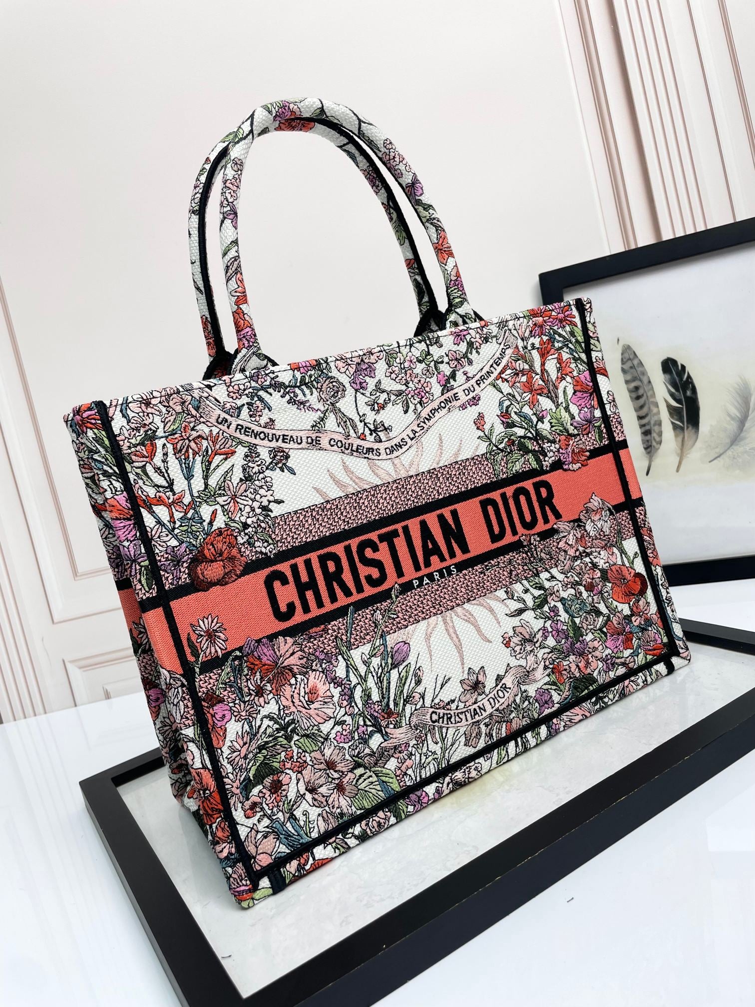 Christian Dior Book Tote - Medium Multicolor Herbarium Embroidery