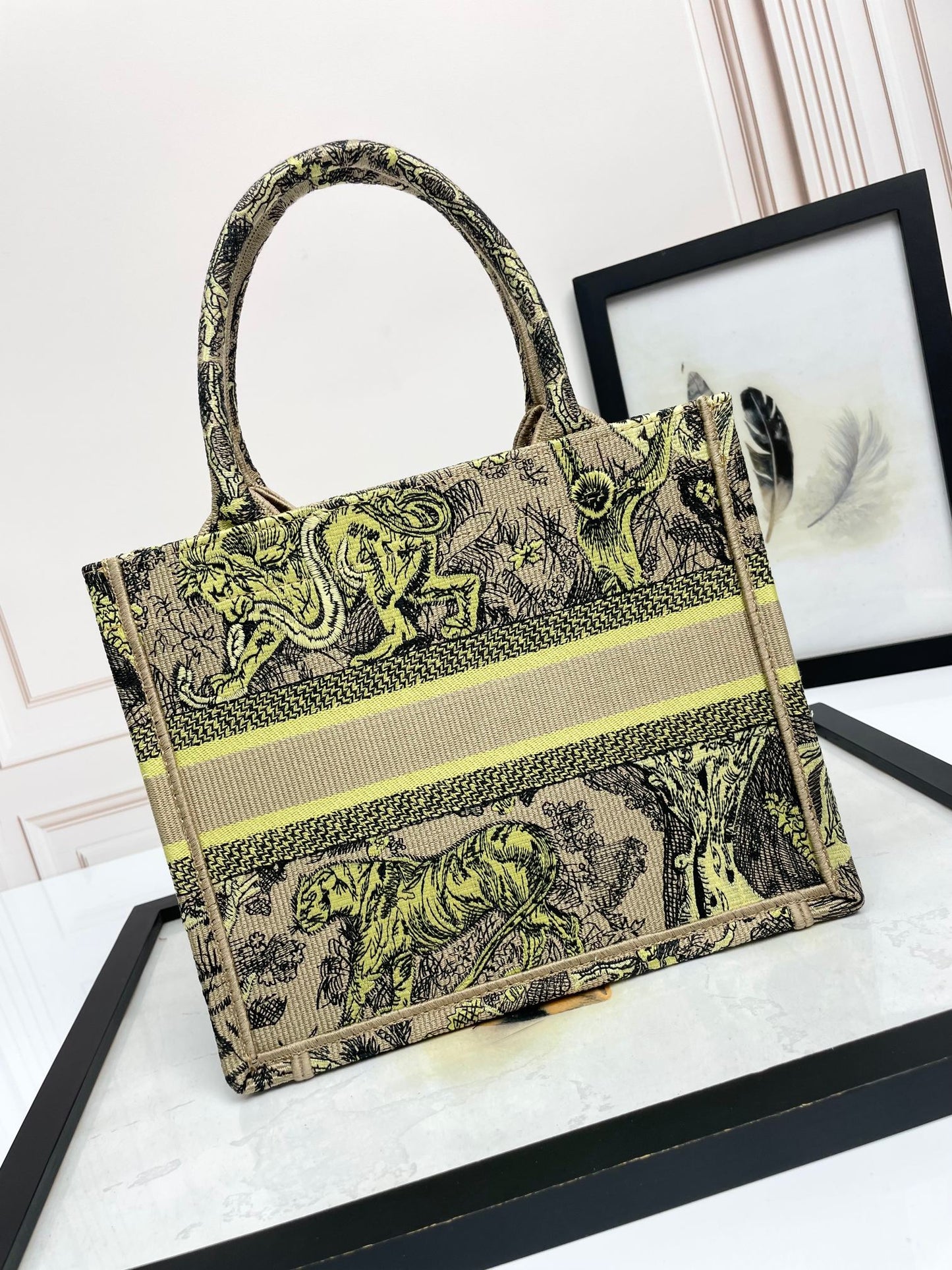Dior Vintage Toile Animal Pattern Embroidered Canvas Tote Bag