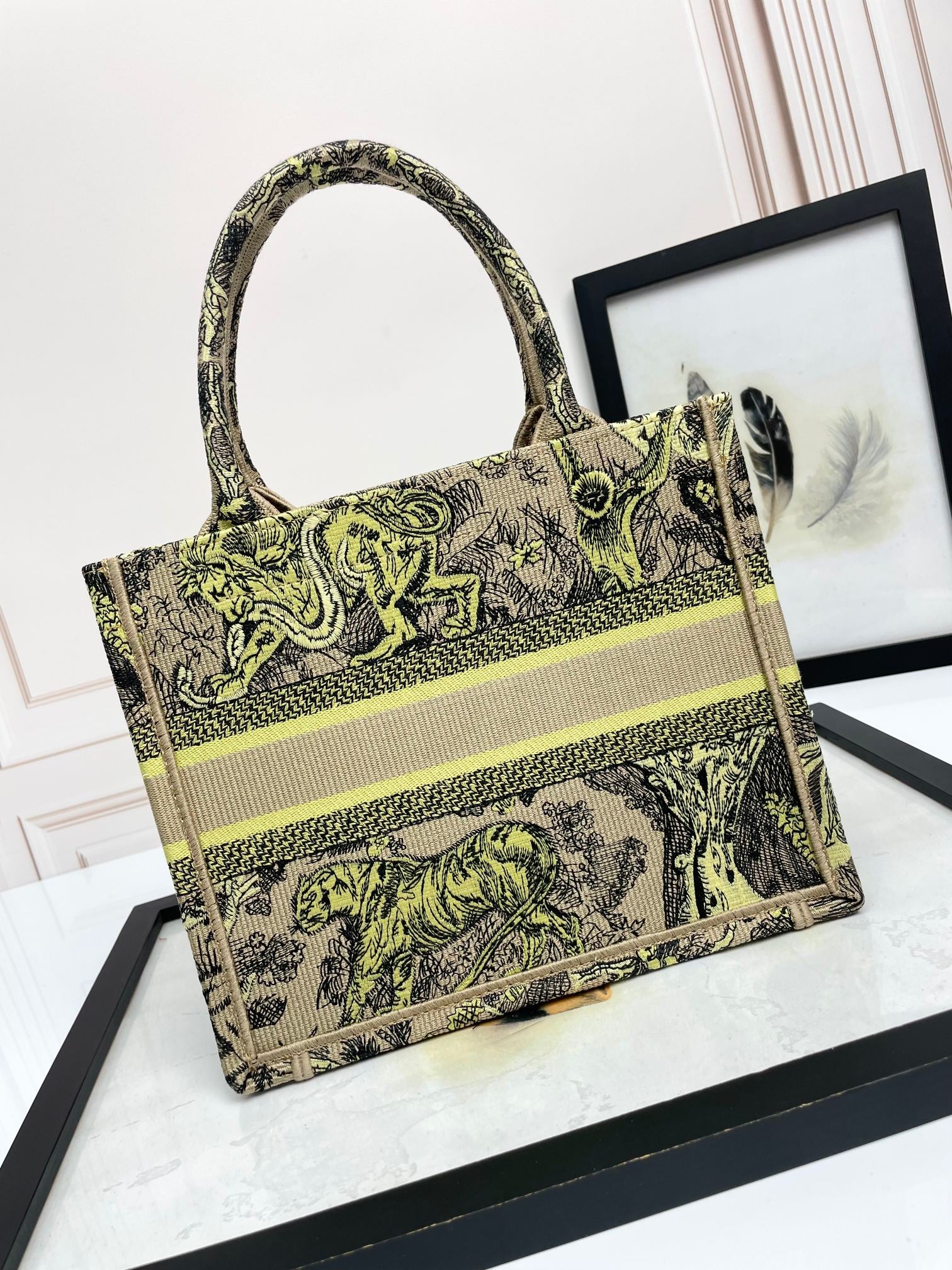 Dior Vintage Toile Animal Pattern Embroidered Canvas Tote Bag