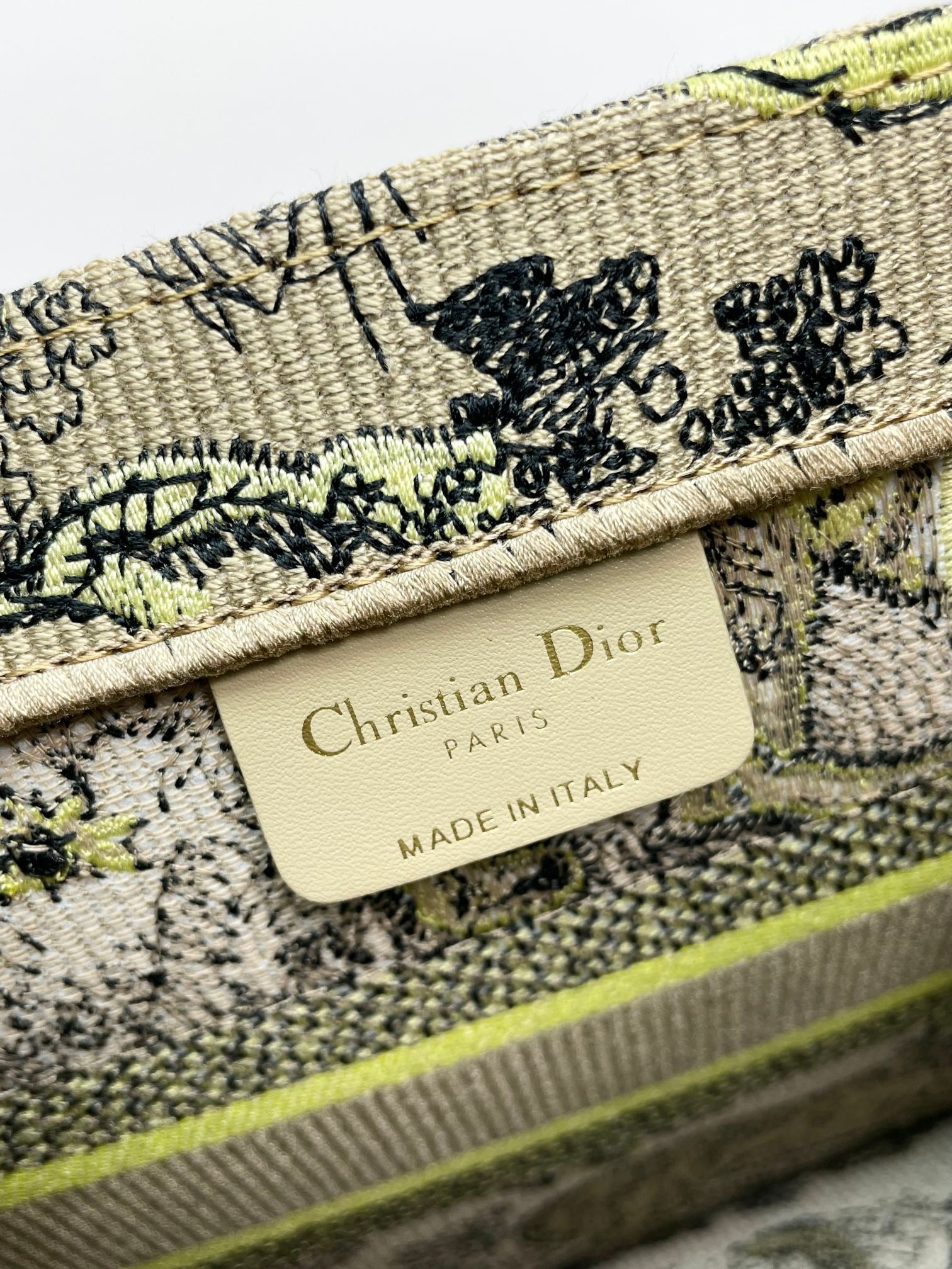 Christian Dior Book Tote Yellow and Beige Toile de Jouy Sauvage Embroidery