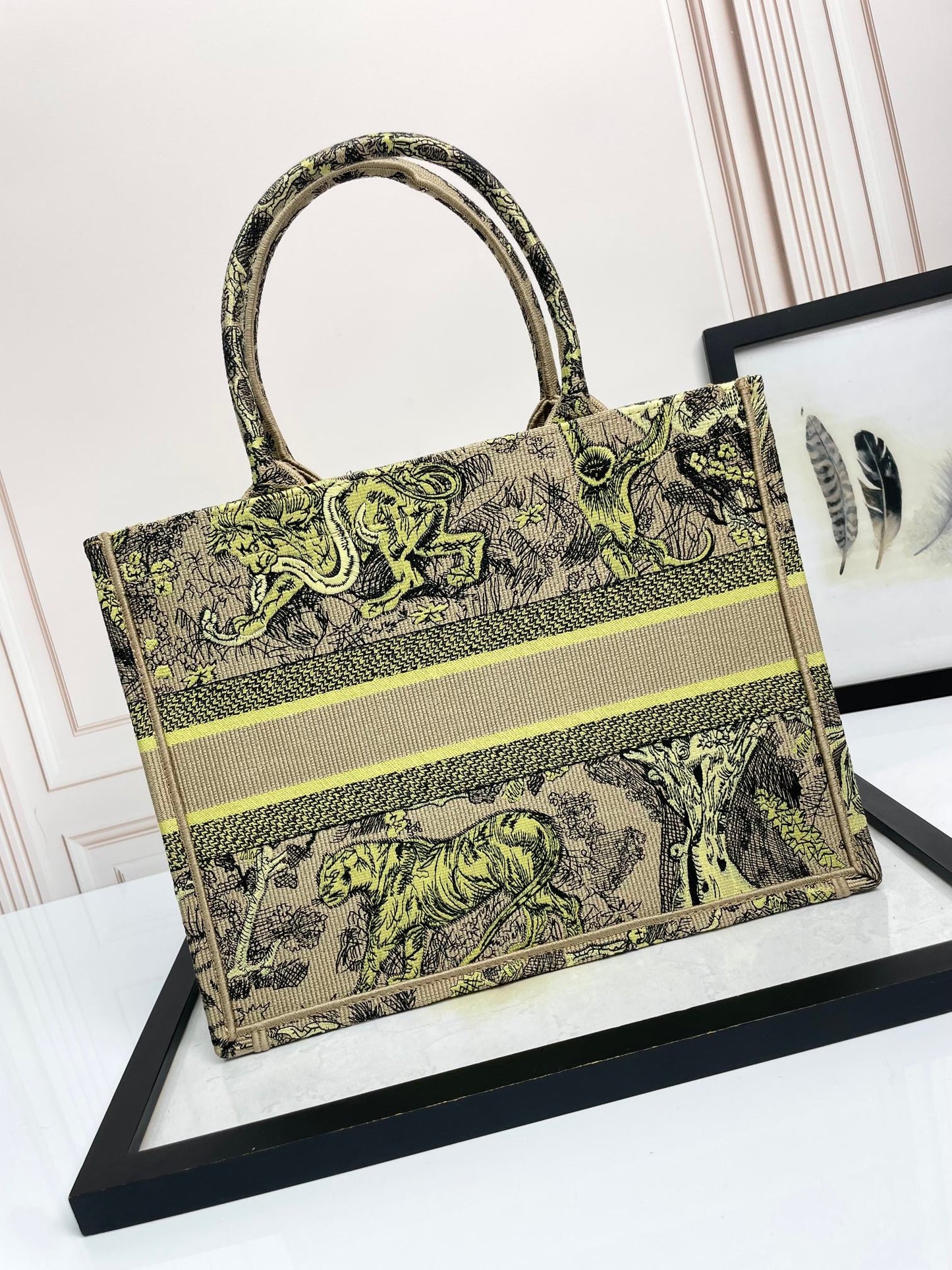 Christian Dior Medium Book Tote Toile de Jouy Tiger Embroidery Bag