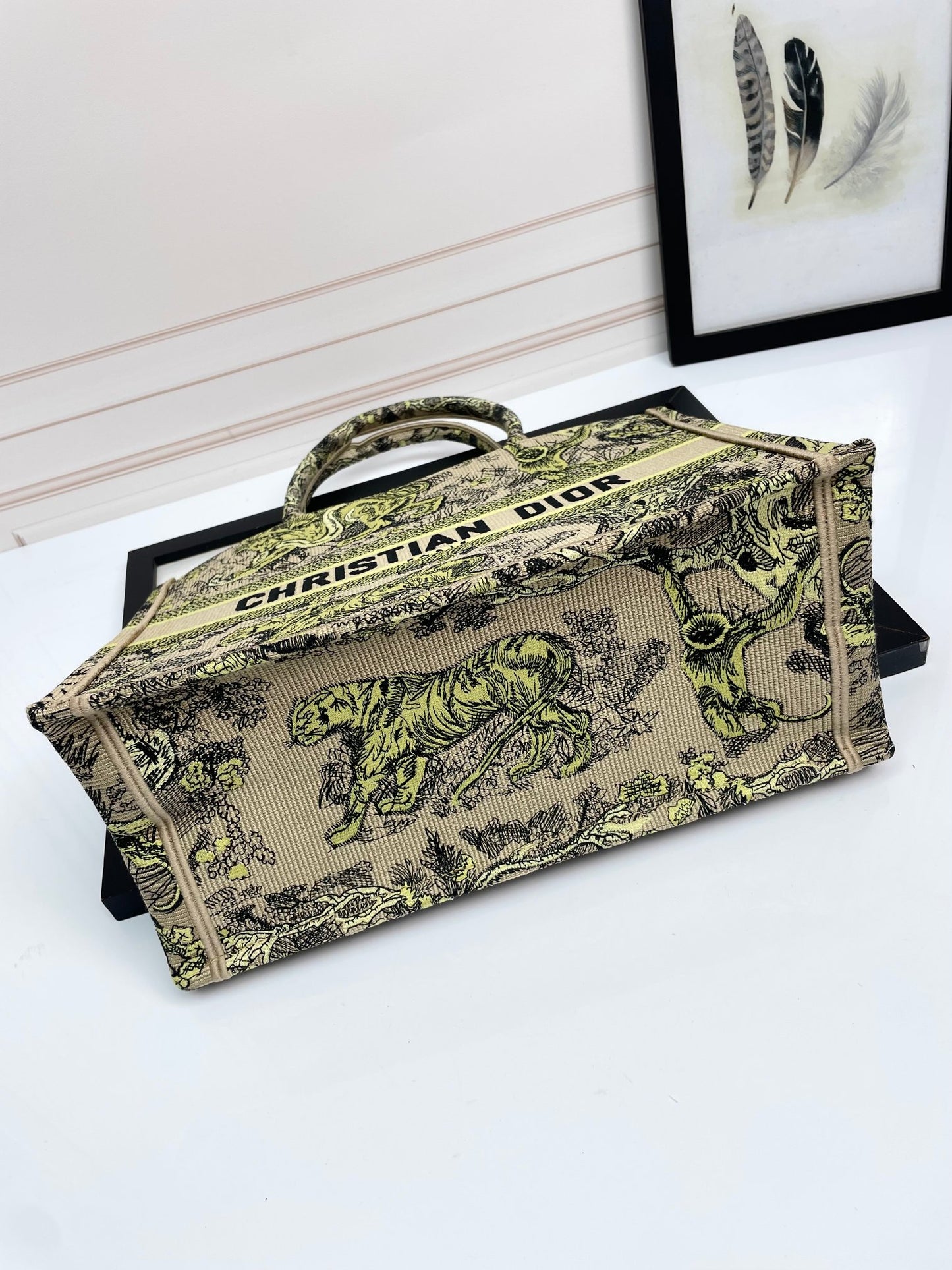 Dior Vintage Jungle Tiger Embroidered Canvas Tote Bag Large Capacity Handbag