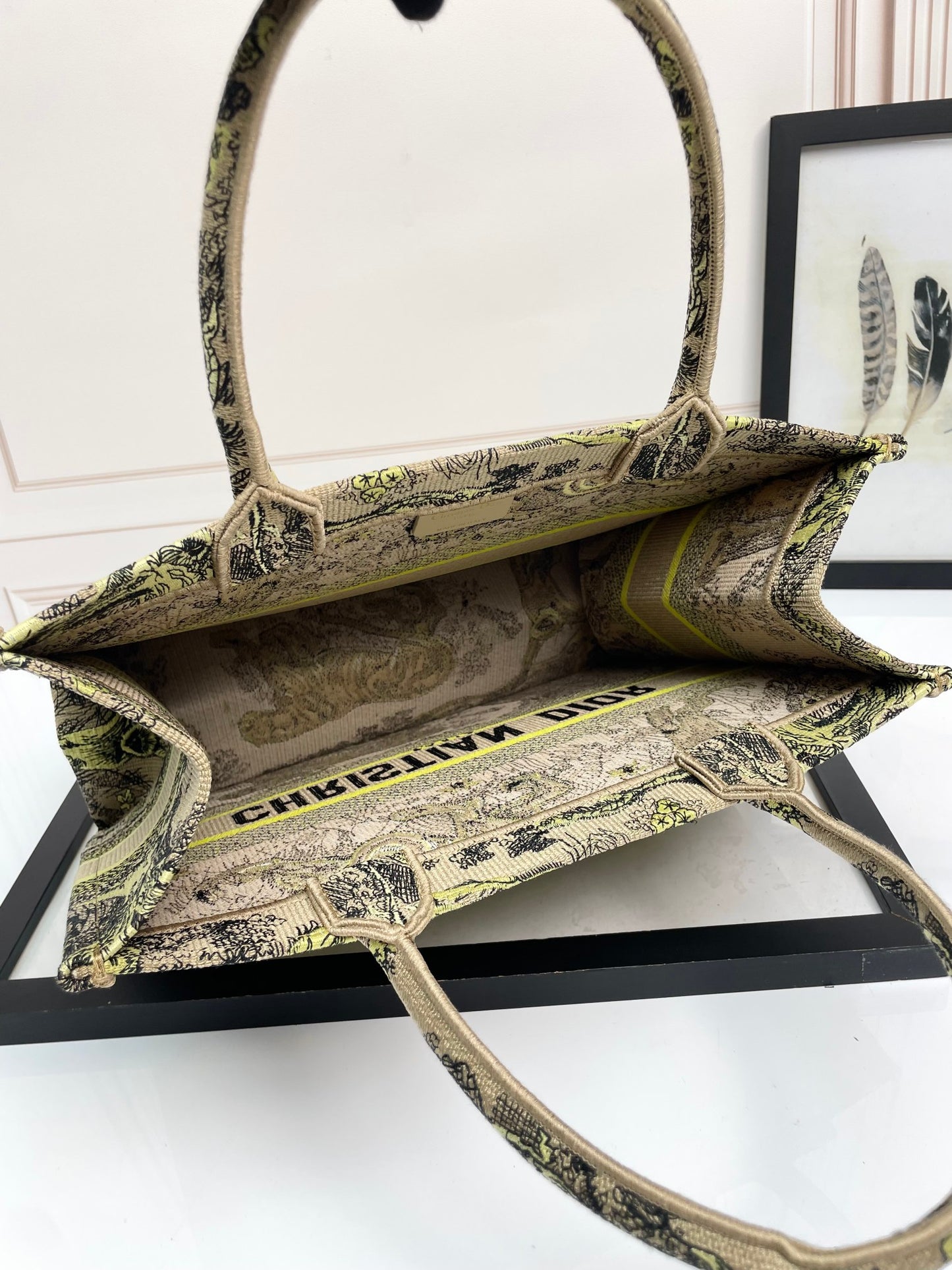 Dior Vintage Jungle Tiger Embroidered Canvas Tote Bag Large Capacity Handbag