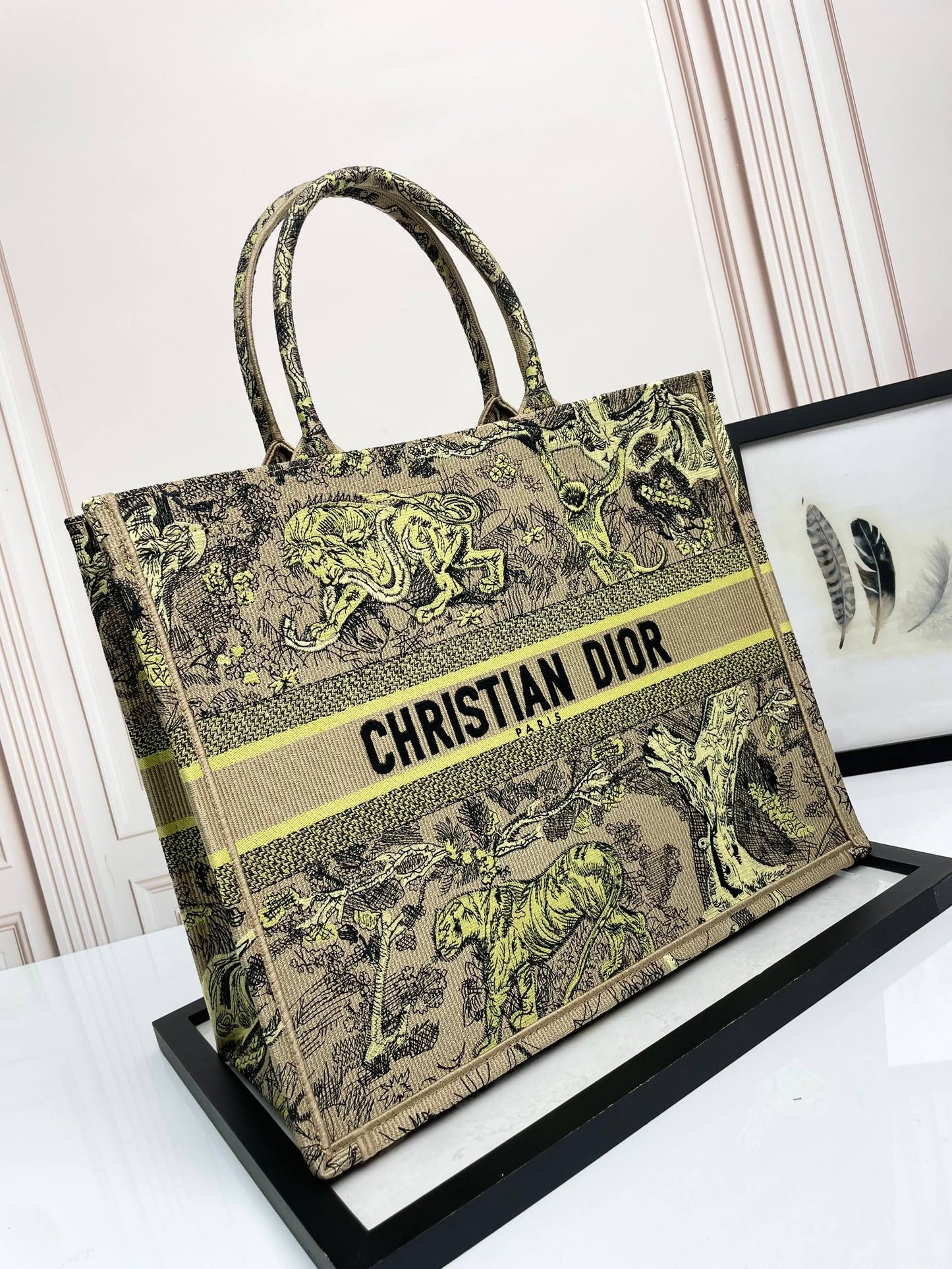 Dior Embroidered Jungle Animal Canvas Tote Bag Vintage Shoulder Handbag