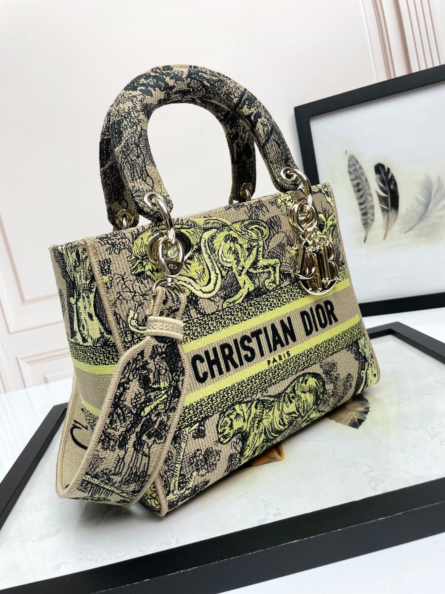 Dior Vintage Embroidered Animal Tapestry Satchel Handbag with Strap