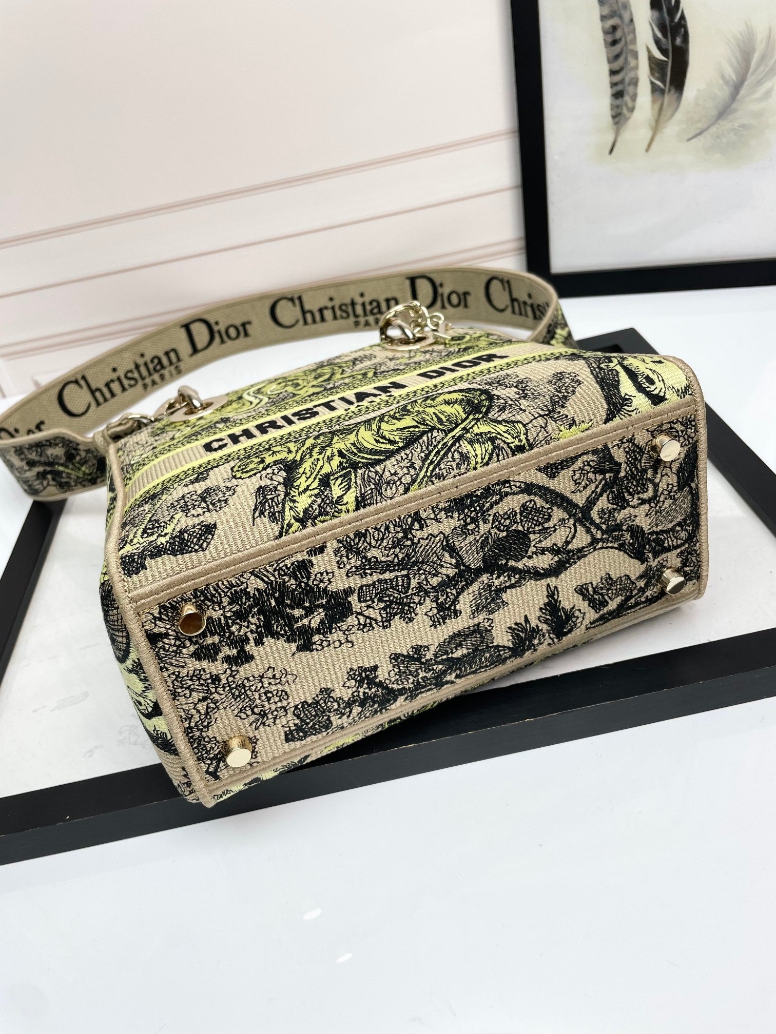 Christian Dior Lady D-Lite Bag Yellow Reverse Toile de Jouy Embroidery Medium