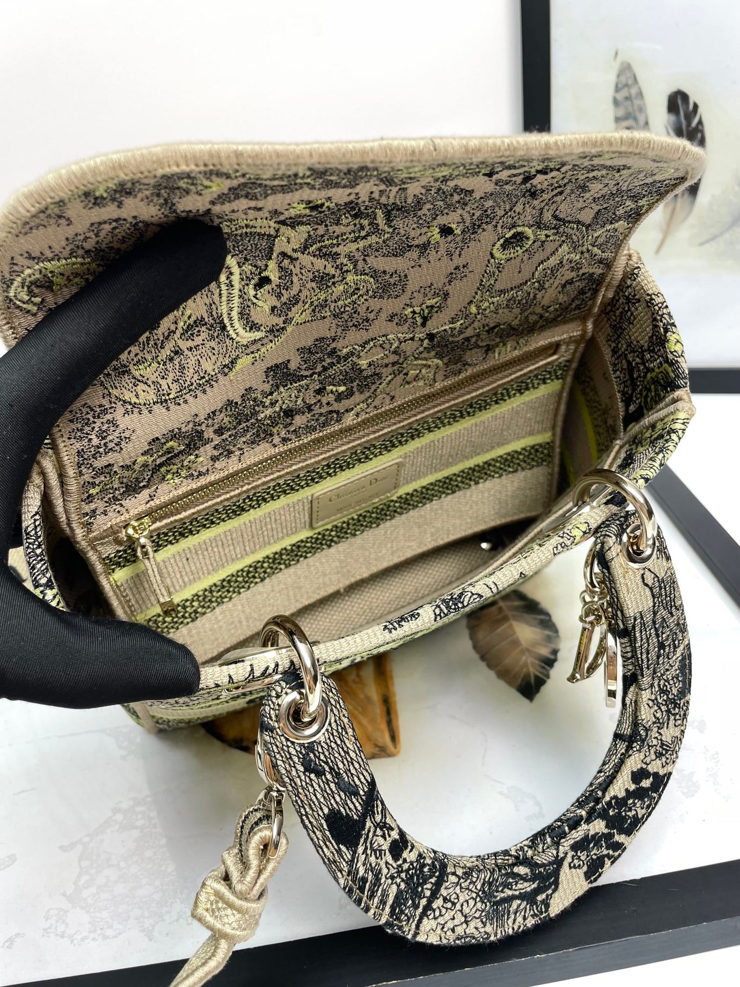 Christian Dior Lady D-Lite Bag Yellow Reverse Toile de Jouy Embroidery Medium