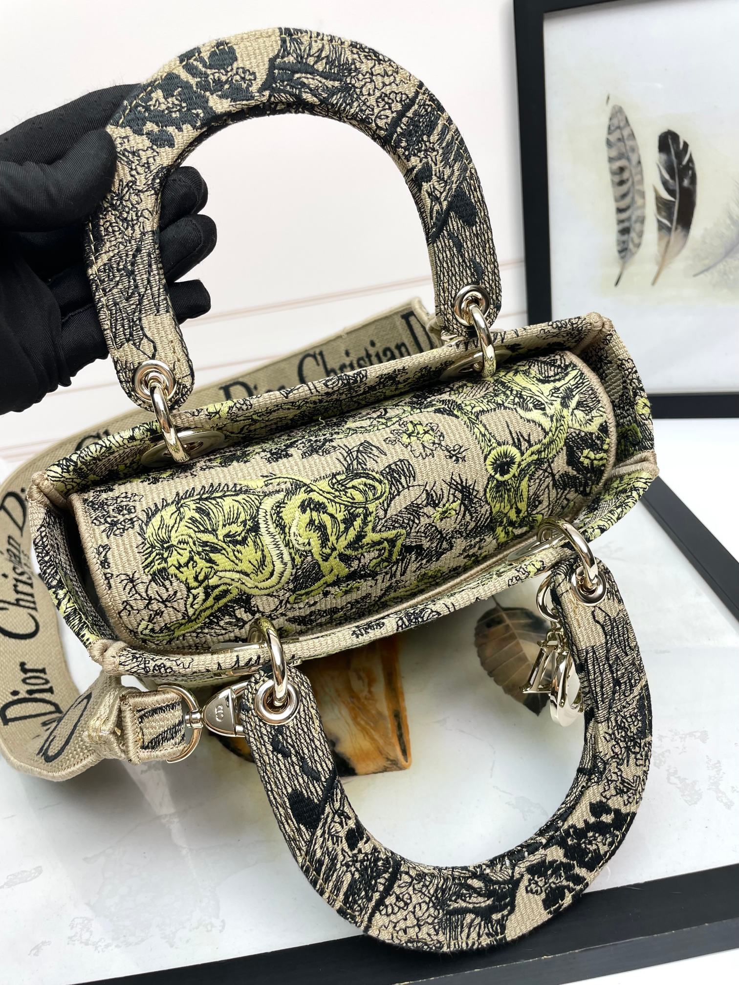 Christian Dior Lady D-Lite Bag Yellow Reverse Toile de Jouy Embroidery Medium