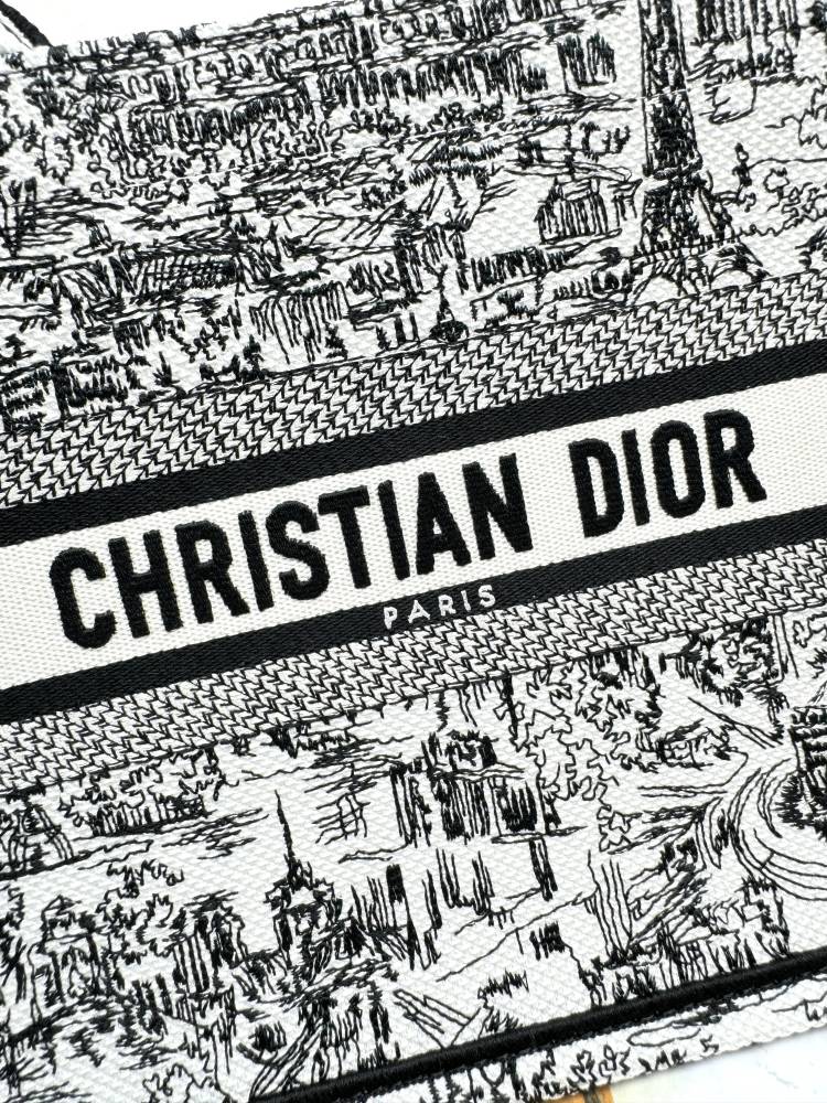 Christian Dior Medium Book Tote Black and White Toile de Jouy Embroidery