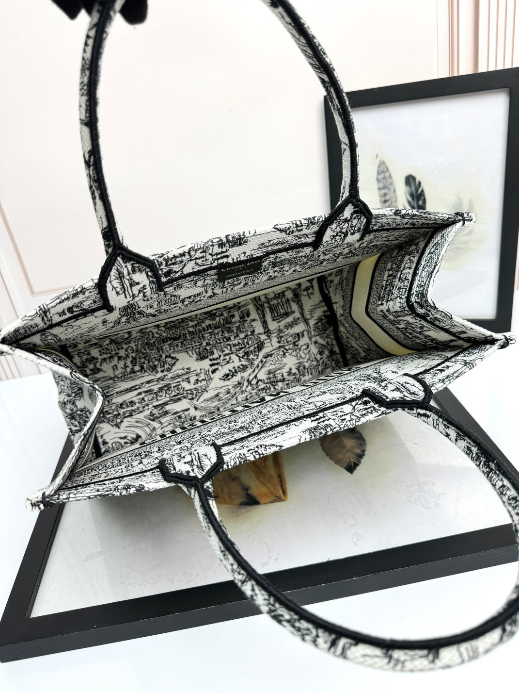 Christian Dior Large Book Tote Black and White Toile de Jouy Embroidery