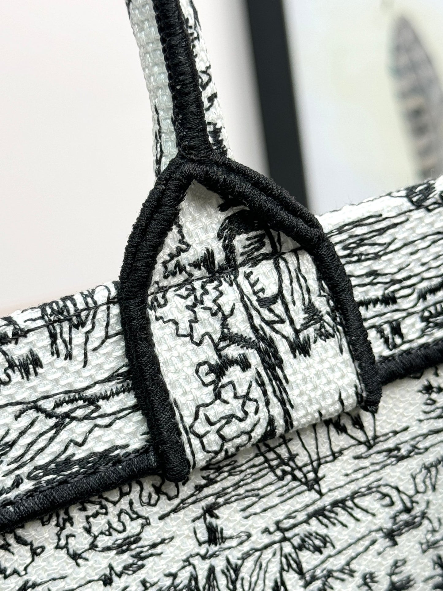 Dior Black and White Toile de Jouy Embroidered Canvas Tote Bag