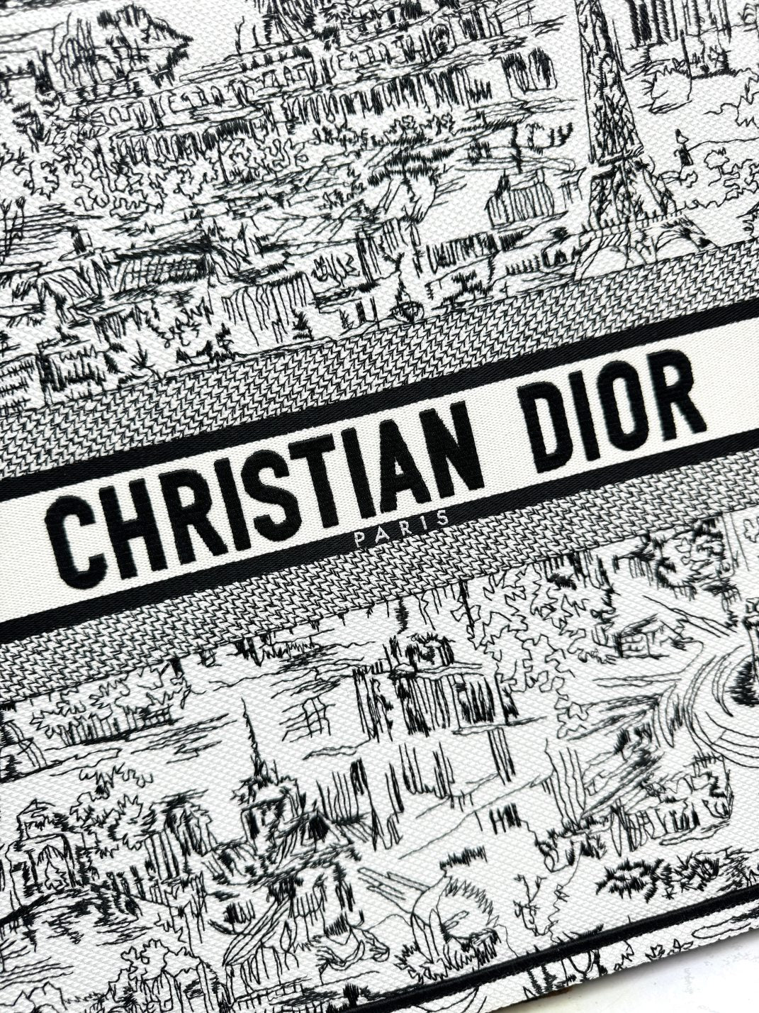 Christian Dior Large Book Tote Plan de Paris White and Black Embroidery