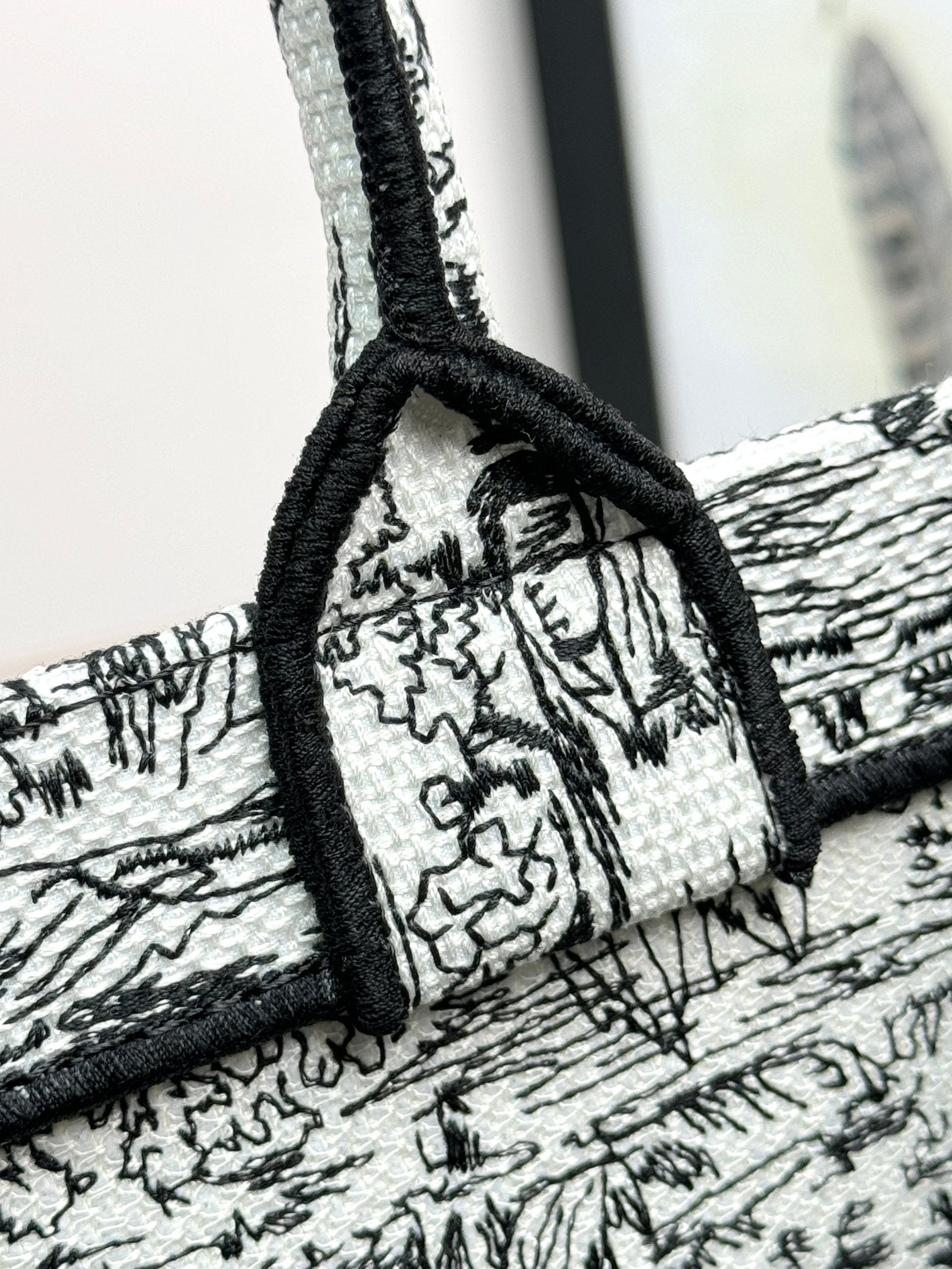 Christian Dior Large Book Tote Bag - Black and White Toile de Jouy Embroidery