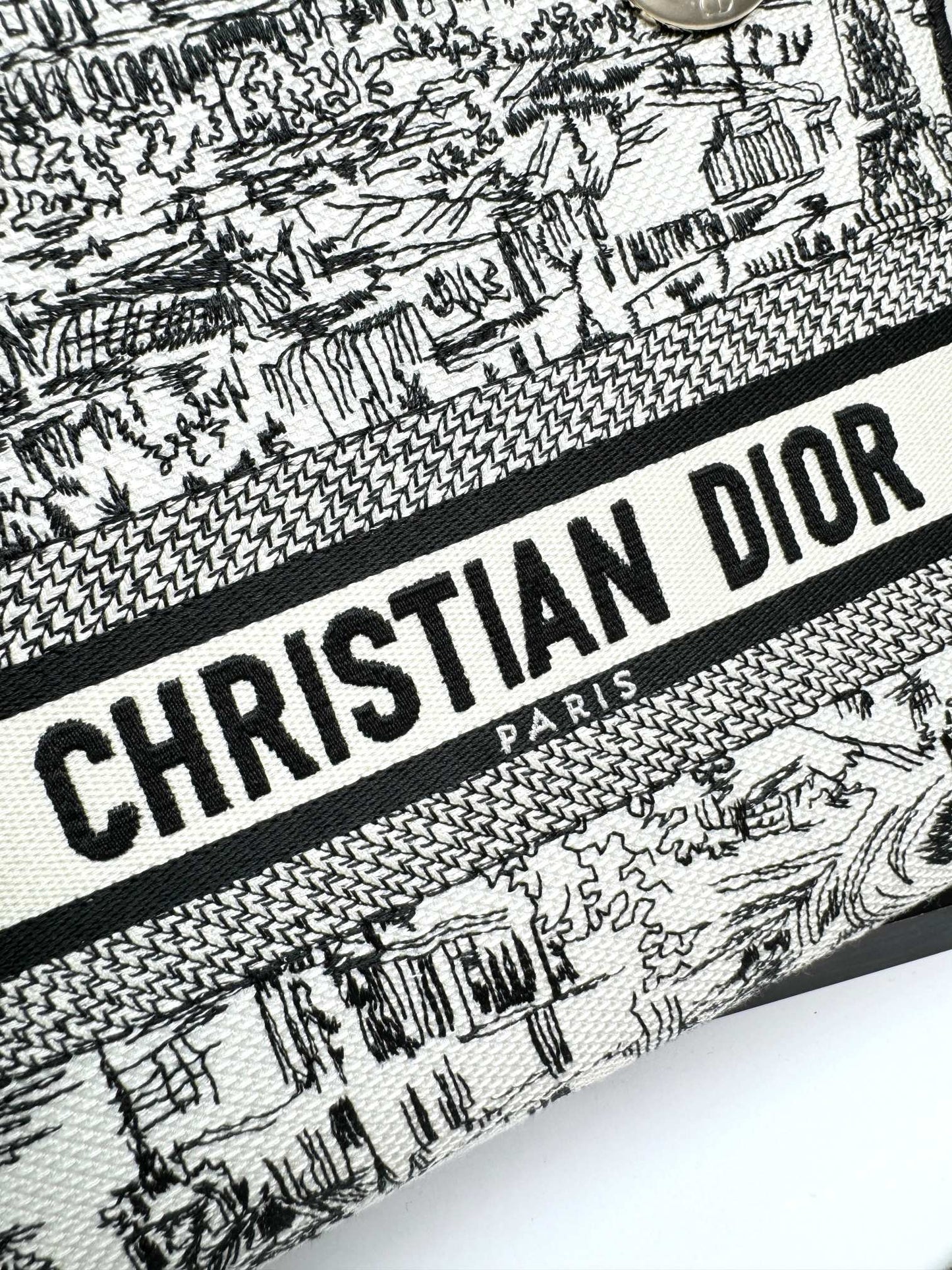 Christian Dior Lady D-Lite Bag Toile de Jouy Embroidery Handbag - White & Black