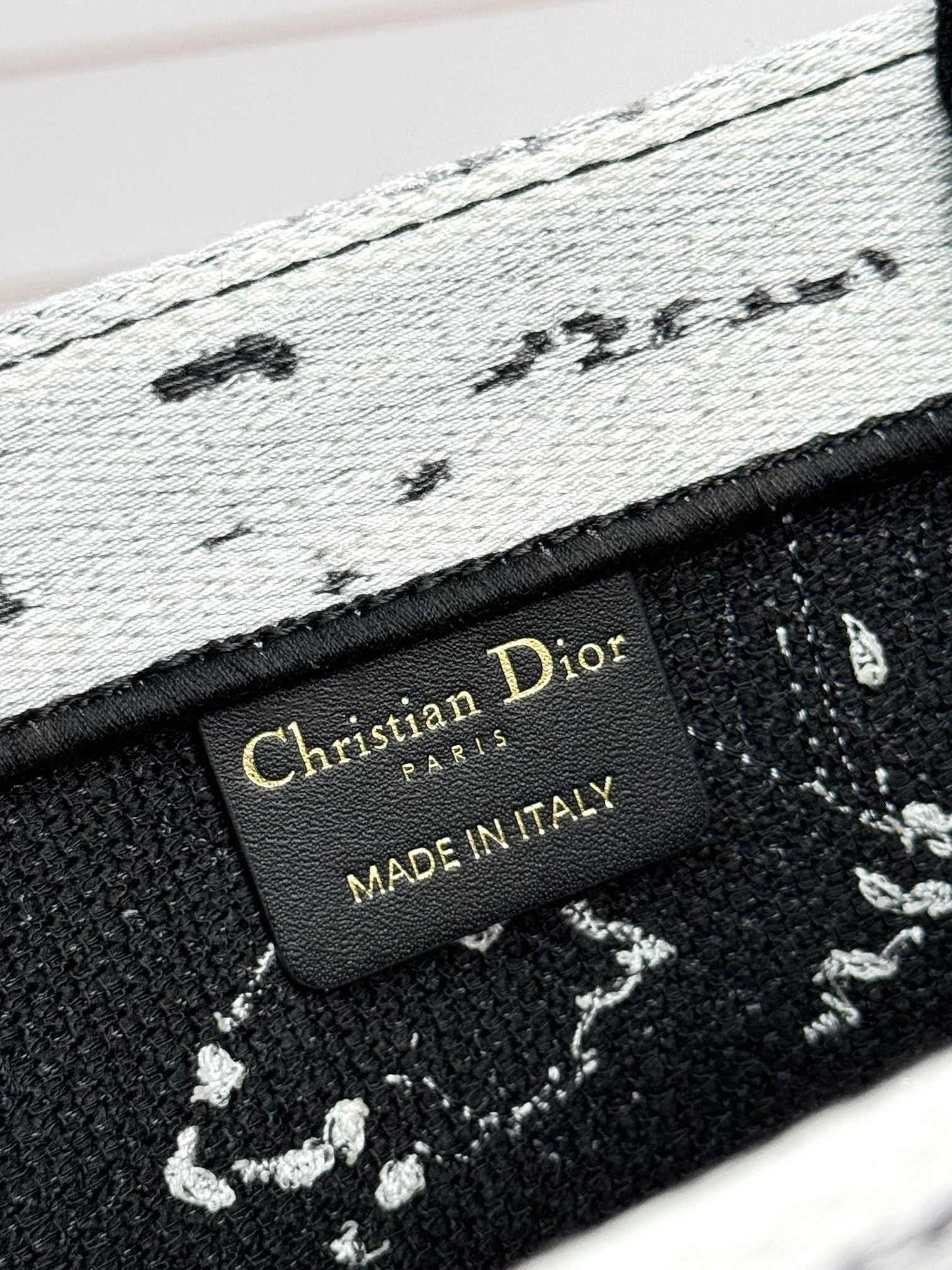 Christian Dior Small Book Tote Bag - Black and White Embroidered Canvas