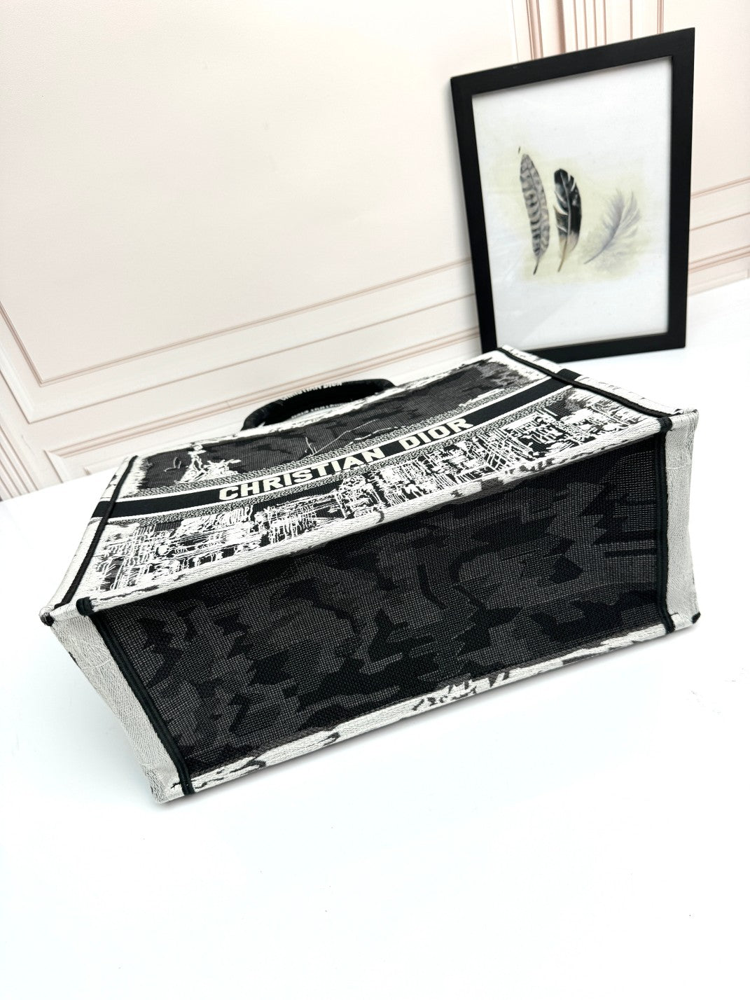 Christian Dior Book Tote - Black and White City Skyline Canvas Bag