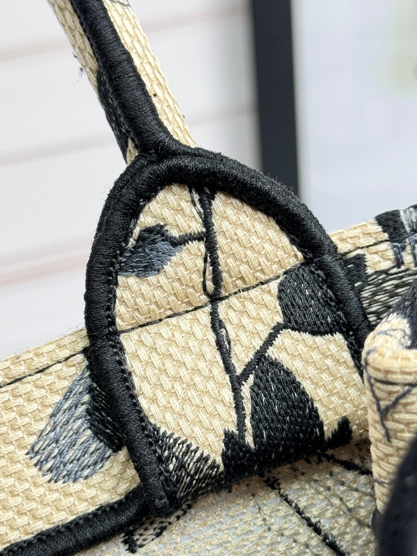 Dior Black and Cream Floral Embroidered Canvas Tote Handbag